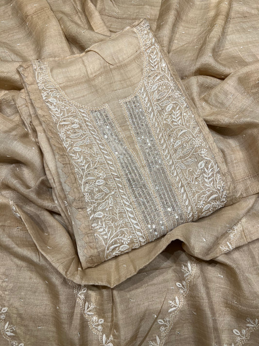 Dyeable Natural Silk Chikankari Kurta and Dupatta