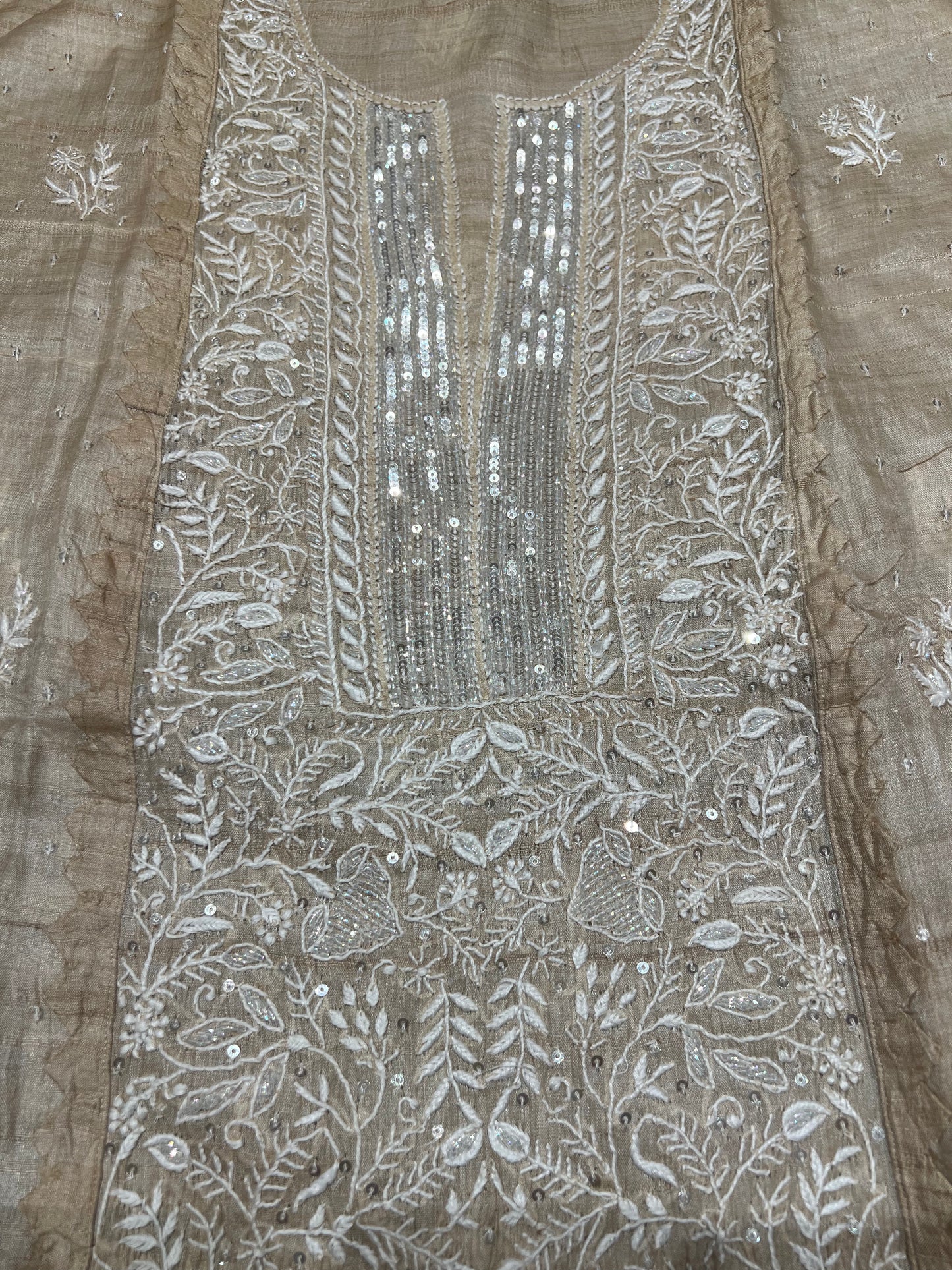 Dyeable Natural Silk Chikankari Kurta and Dupatta