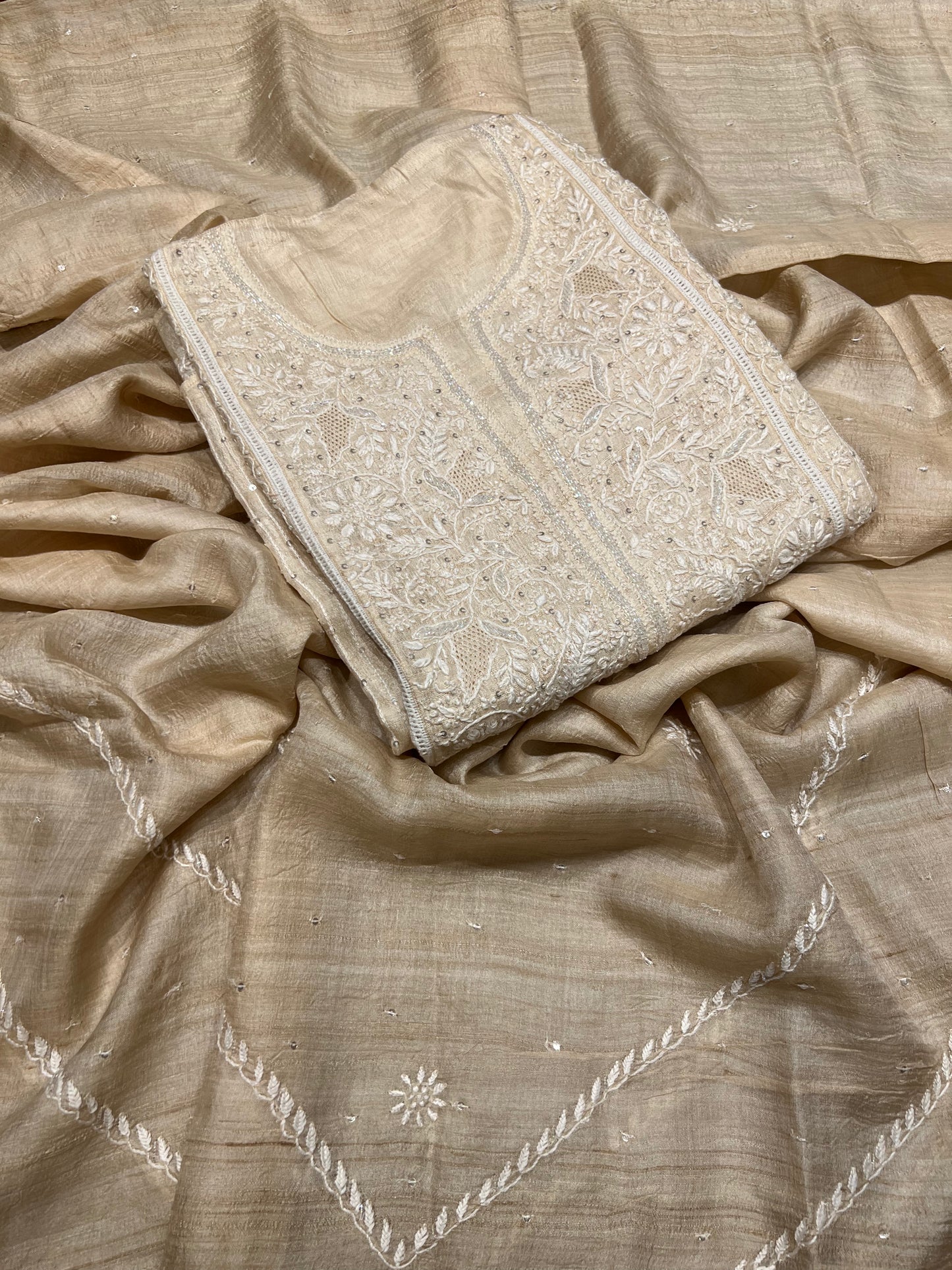 Dyeable Natural Silk Chikankari Kurta and Dupatta