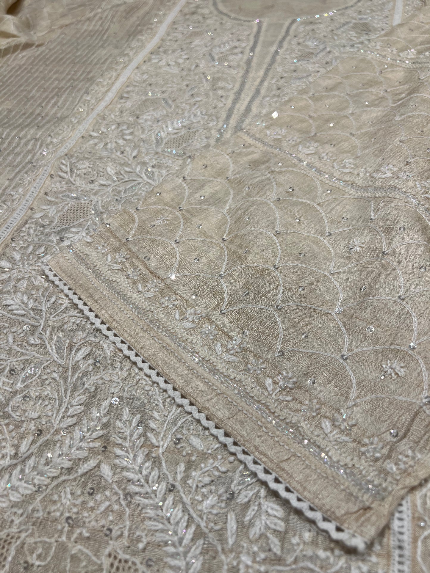 Dyeable Natural Silk Chikankari Kurta and Dupatta