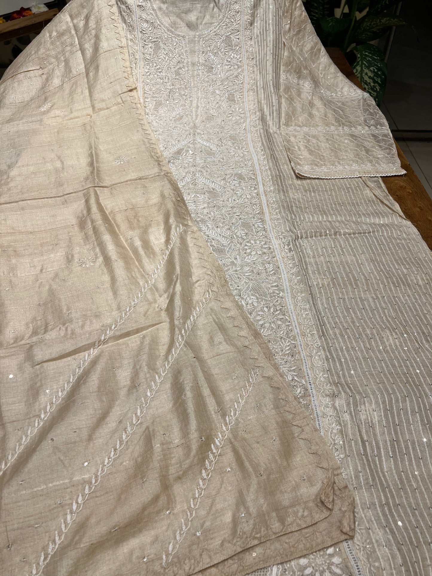 Dyeable Natural Silk Chikankari Kurta and Dupatta