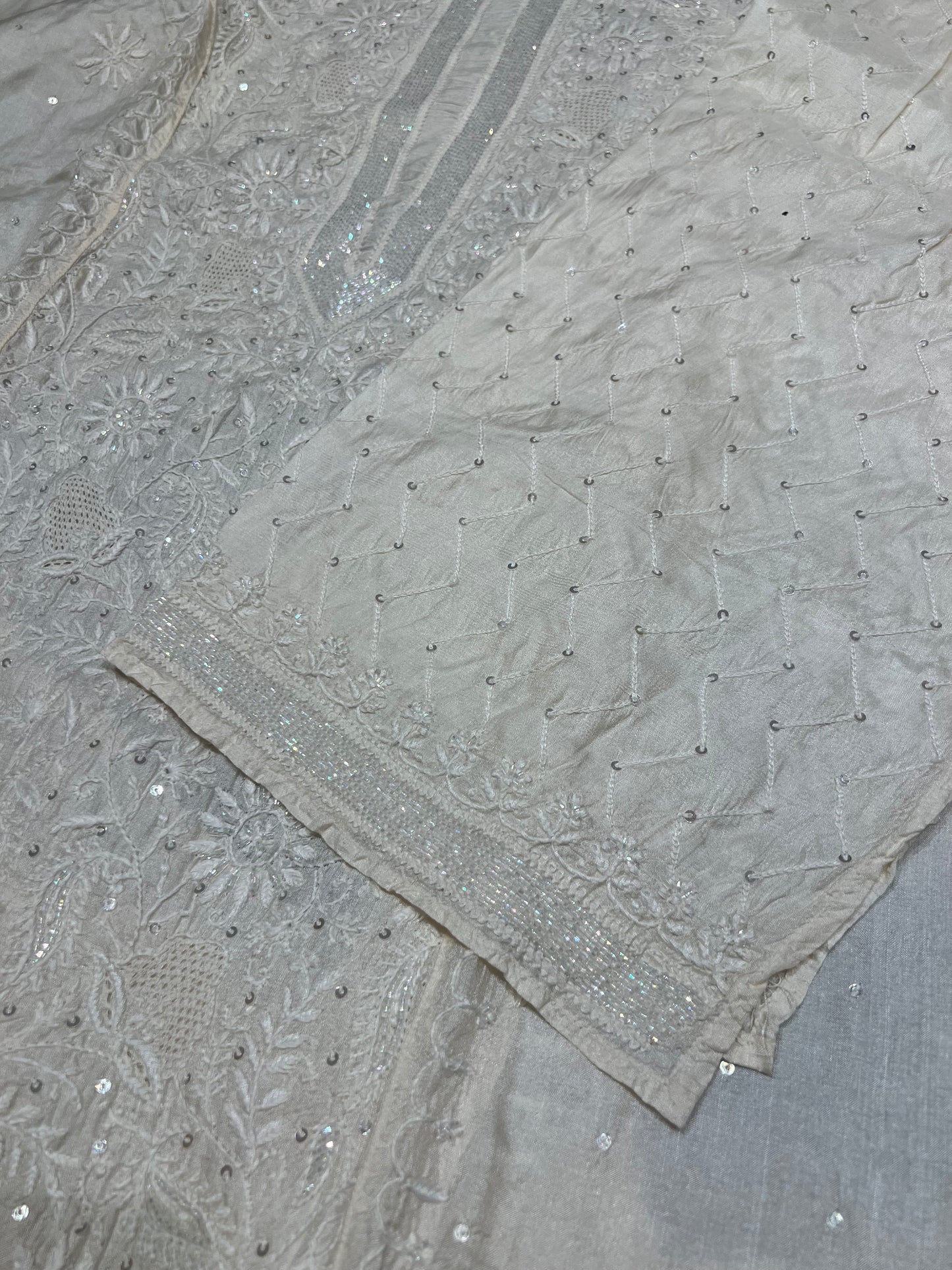 Dyeable Natural Silk Chikankari Kurta and Dupatta