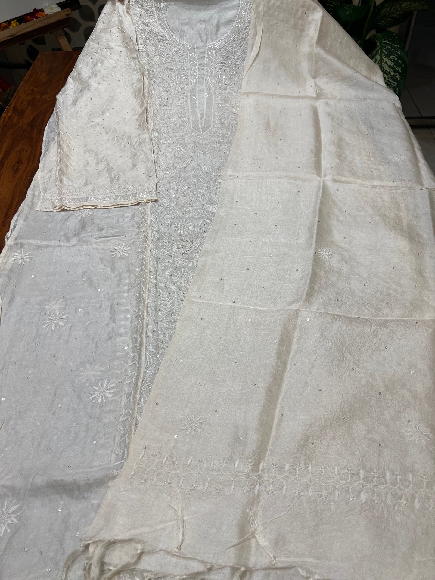 Dyeable Natural Silk Chikankari Kurta and Dupatta