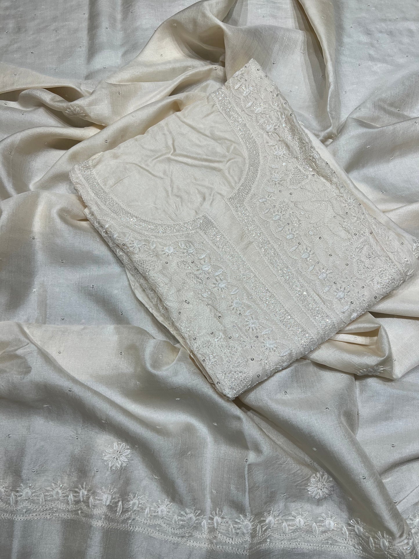 Dyeable Natural Silk Chikankari Kurta and Dupatta