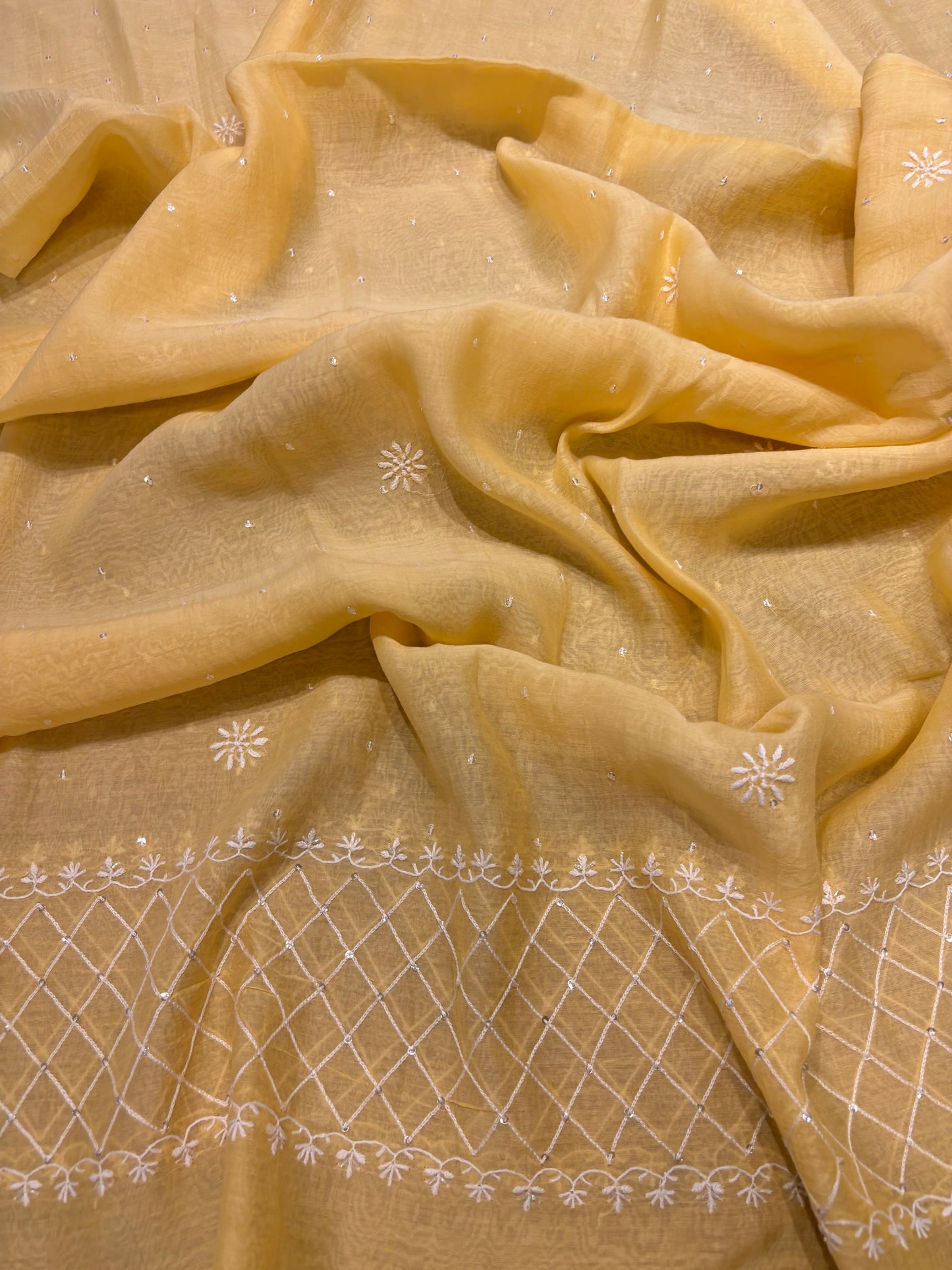 Yellow Chanderi Mul Chikankari Kurta and Dupatta