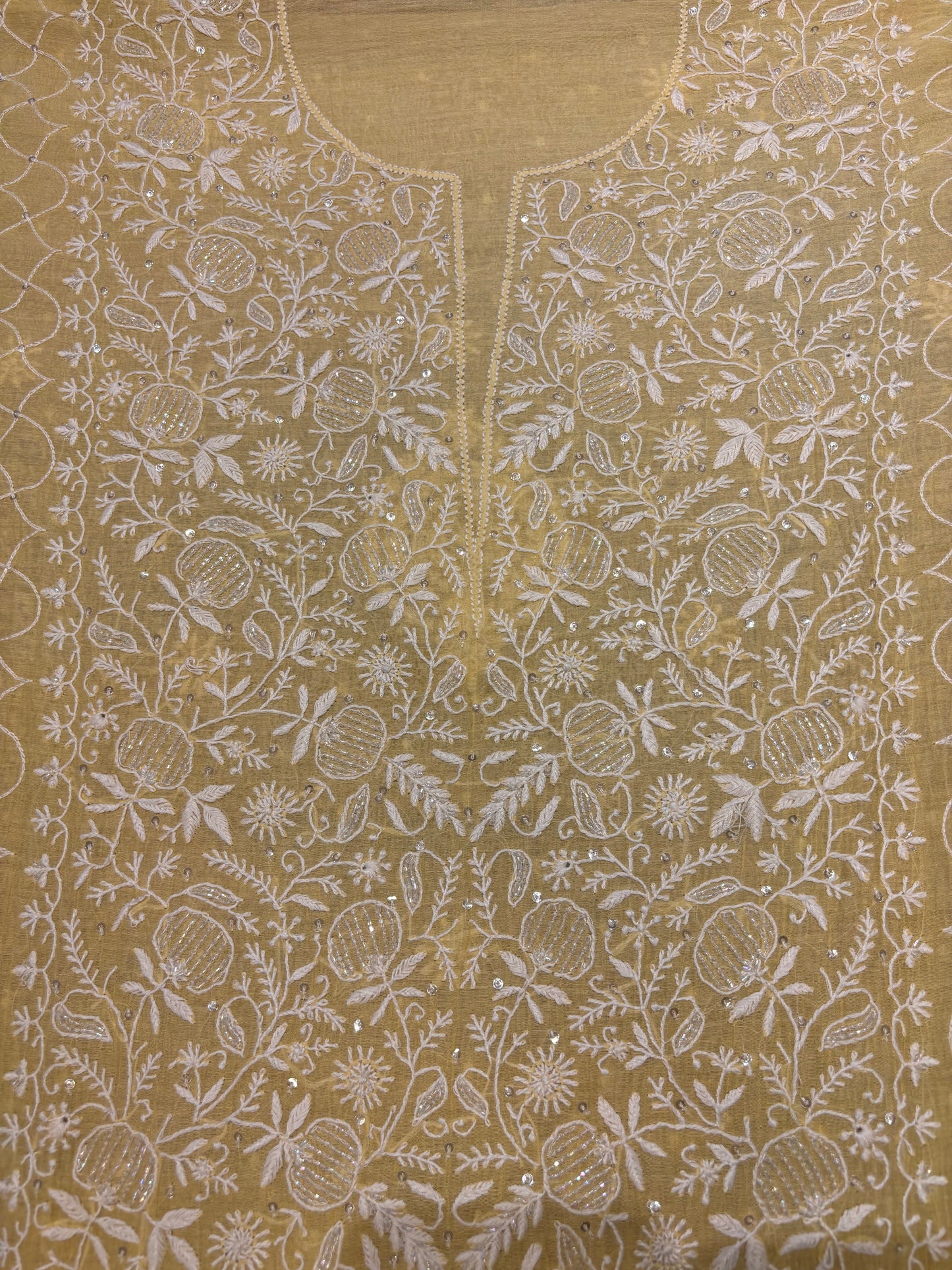 Yellow Chanderi Mul Chikankari Kurta and Dupatta