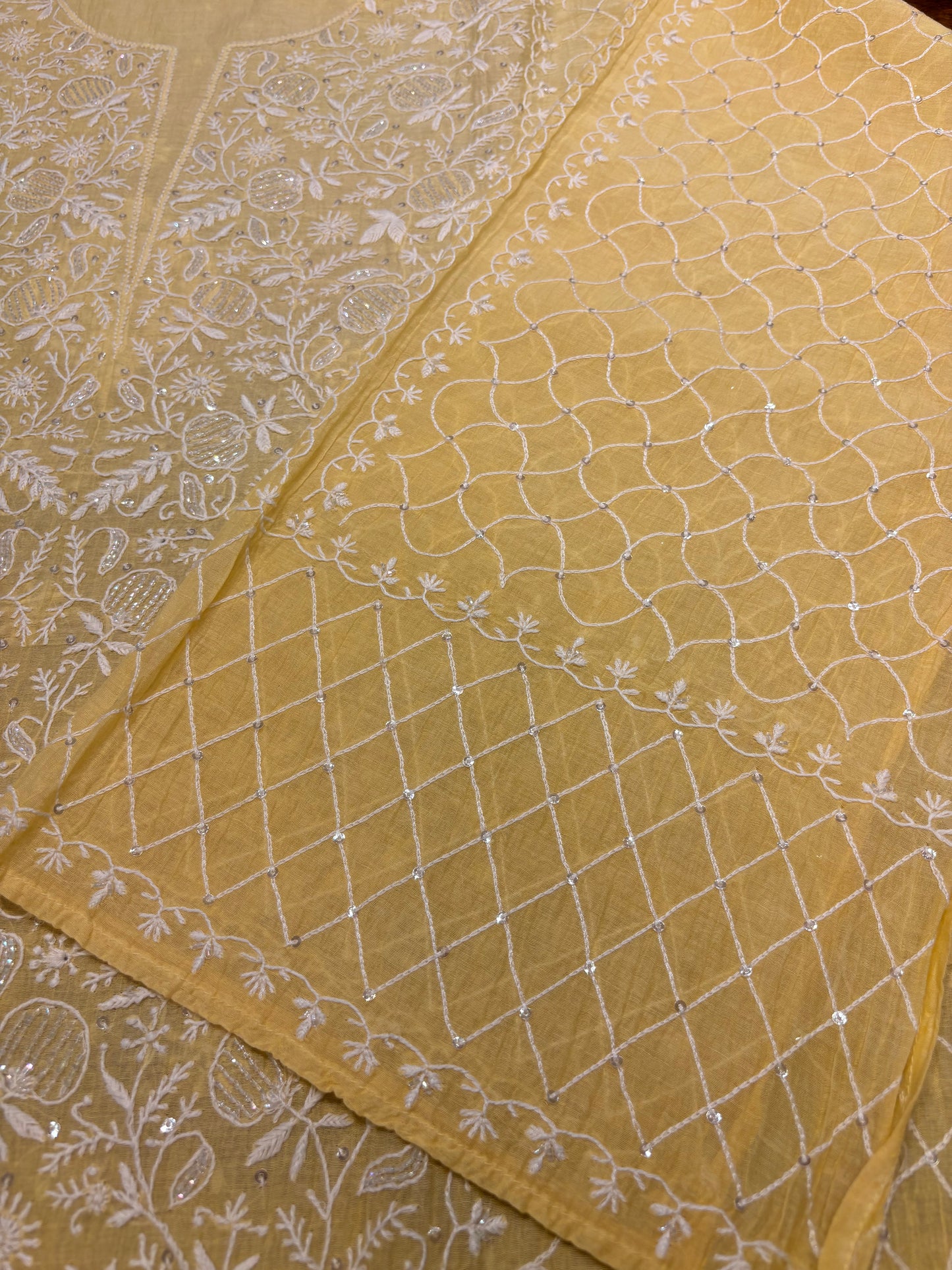Yellow Chanderi Mul Chikankari Kurta and Dupatta
