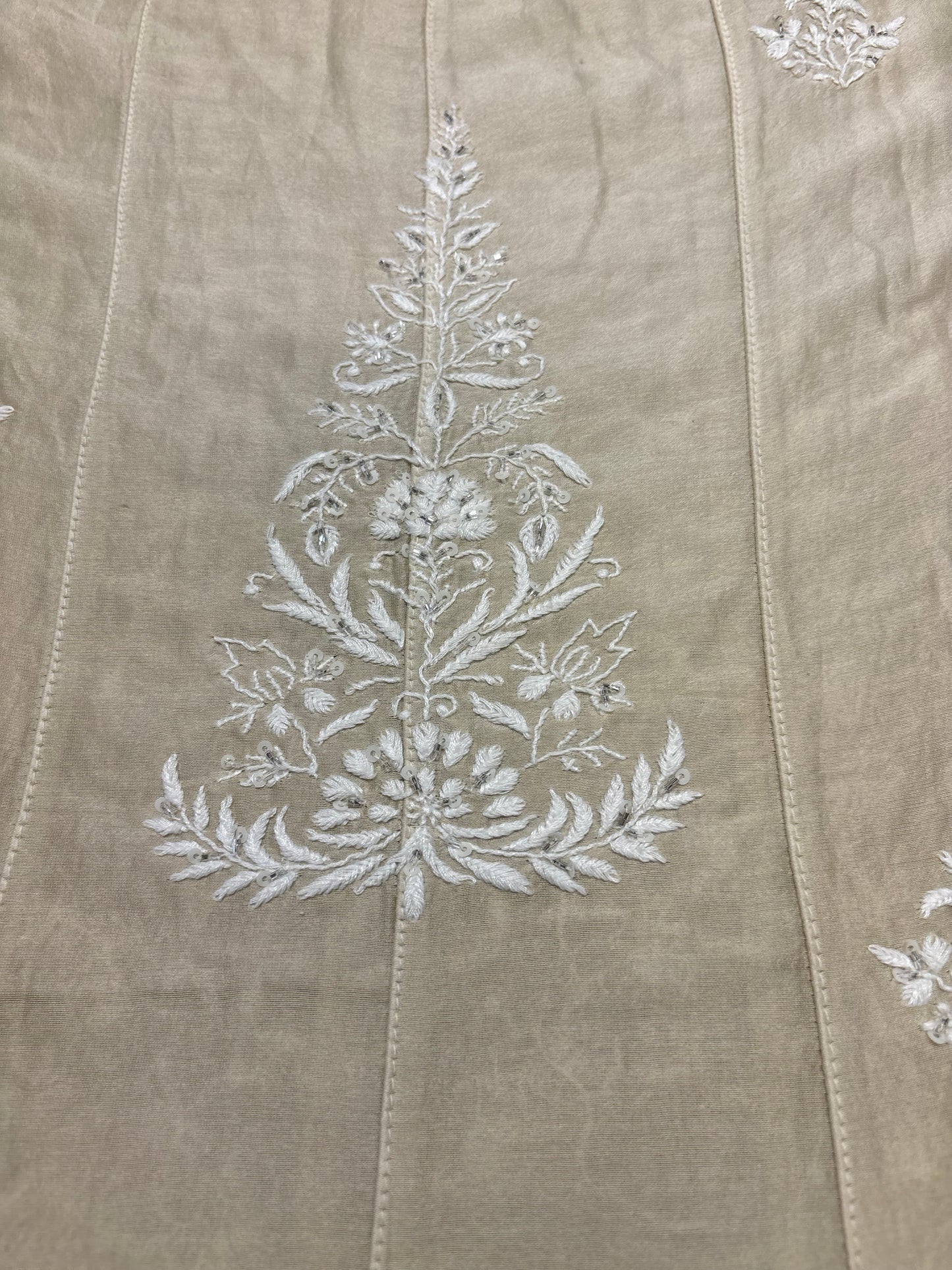 Coffee Cream Chanderi Silk Chikankari Anarkali and Dupatta