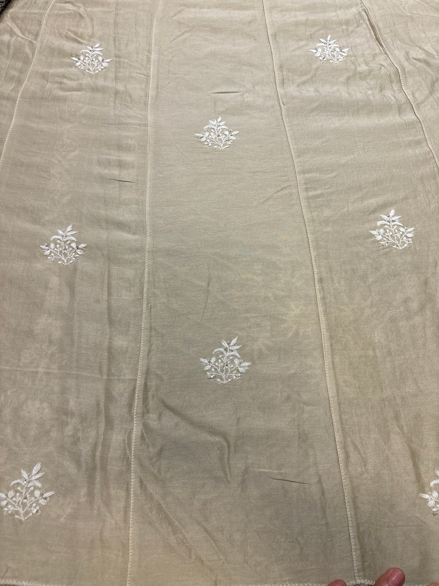 Coffee Cream Chanderi Silk Chikankari Anarkali and Dupatta