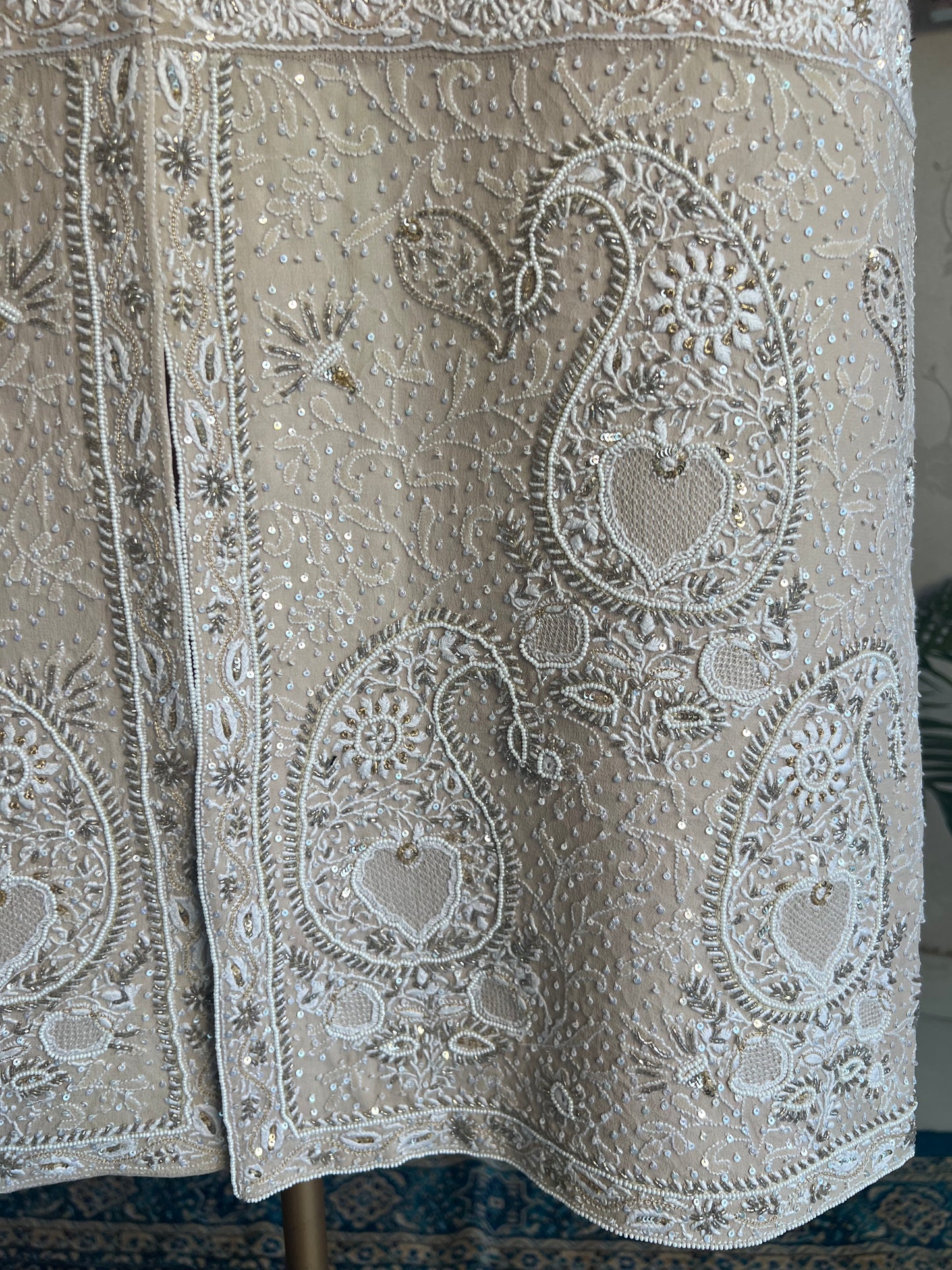 Hazelnut Pure Georgette Chikankari  Sherwani