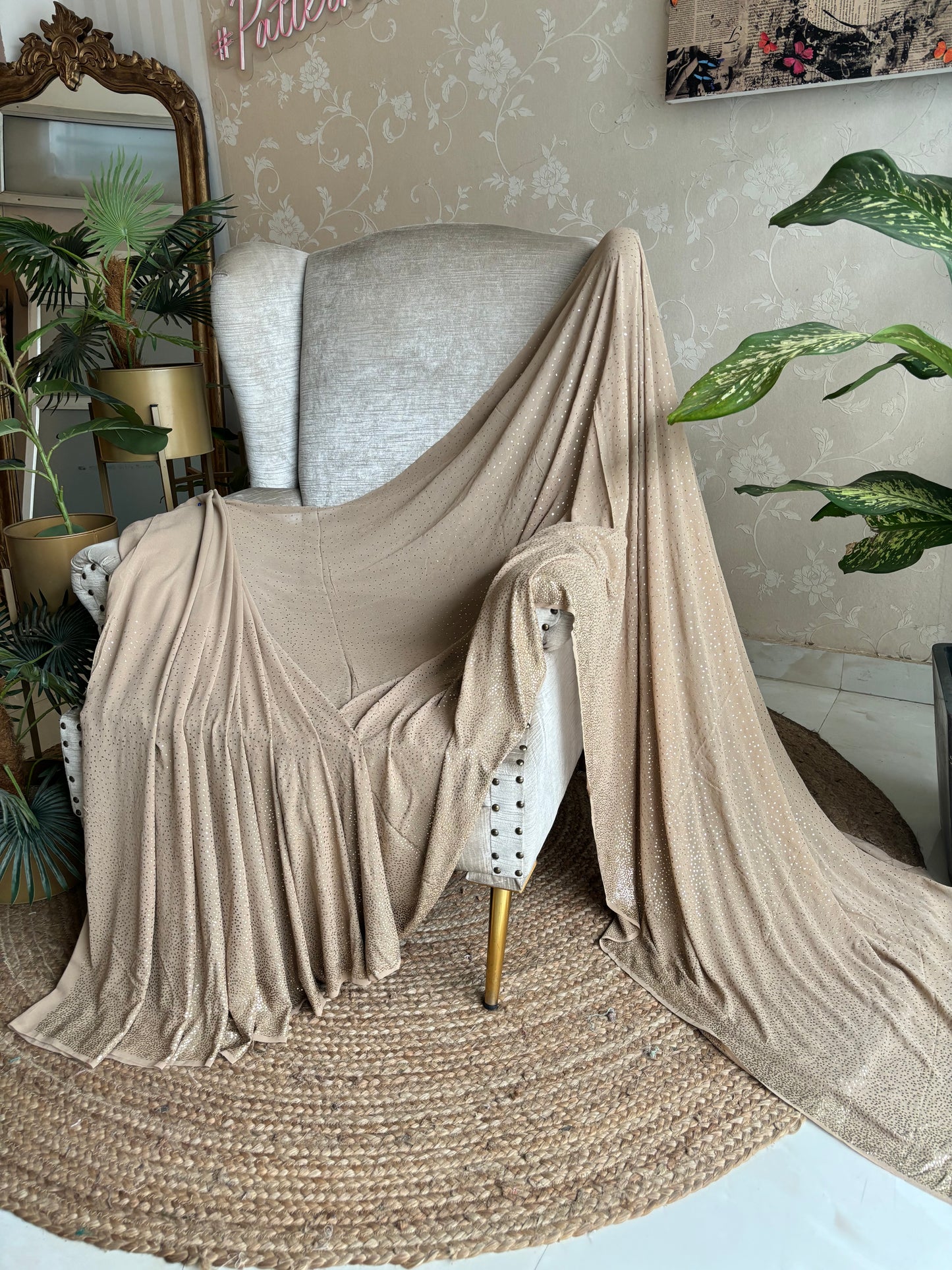 Mocha Mousse Pure Georgette Lakhdana Badla Saree