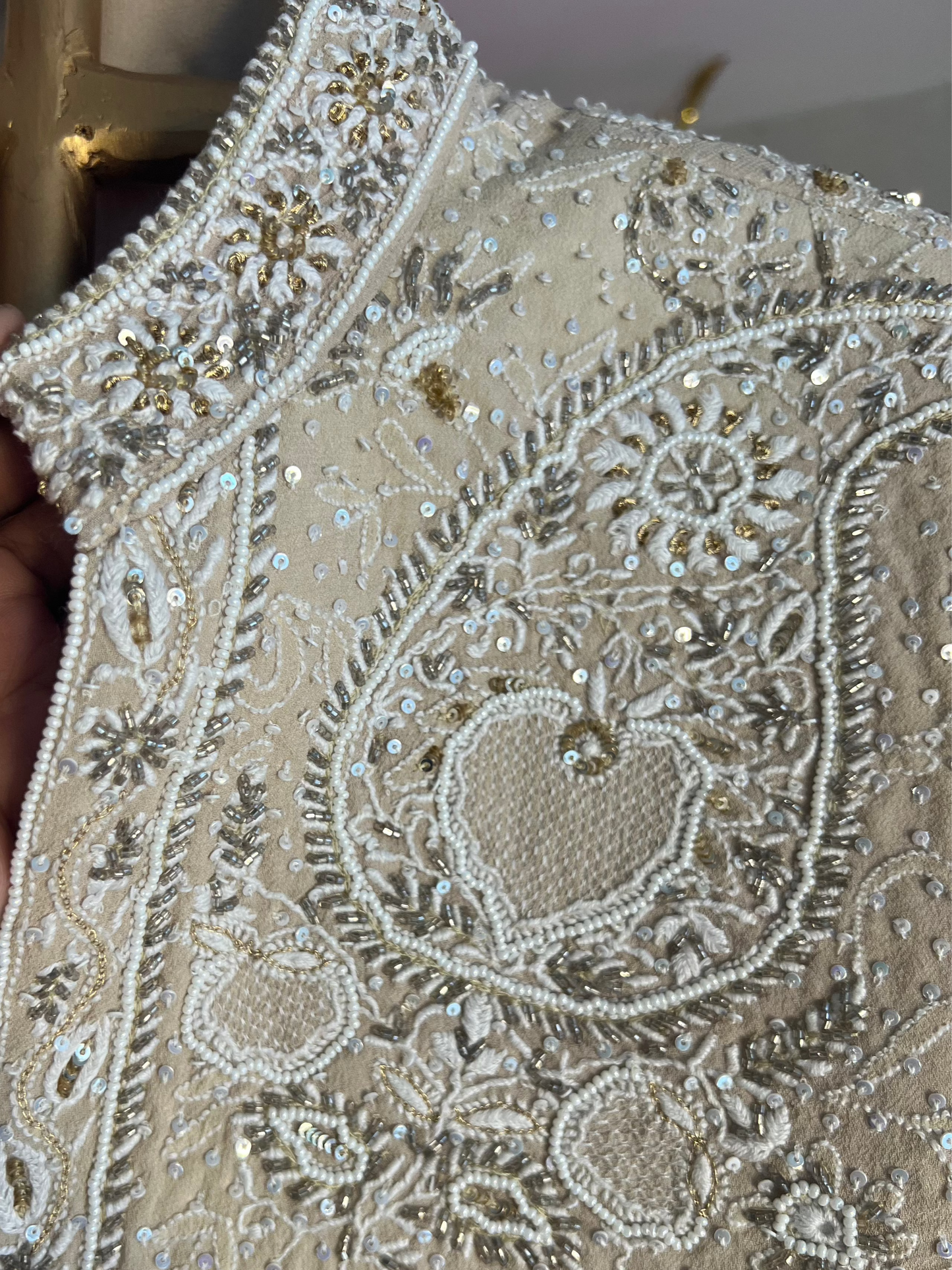 Hazelnut Pure Georgette Chikankari  Sherwani