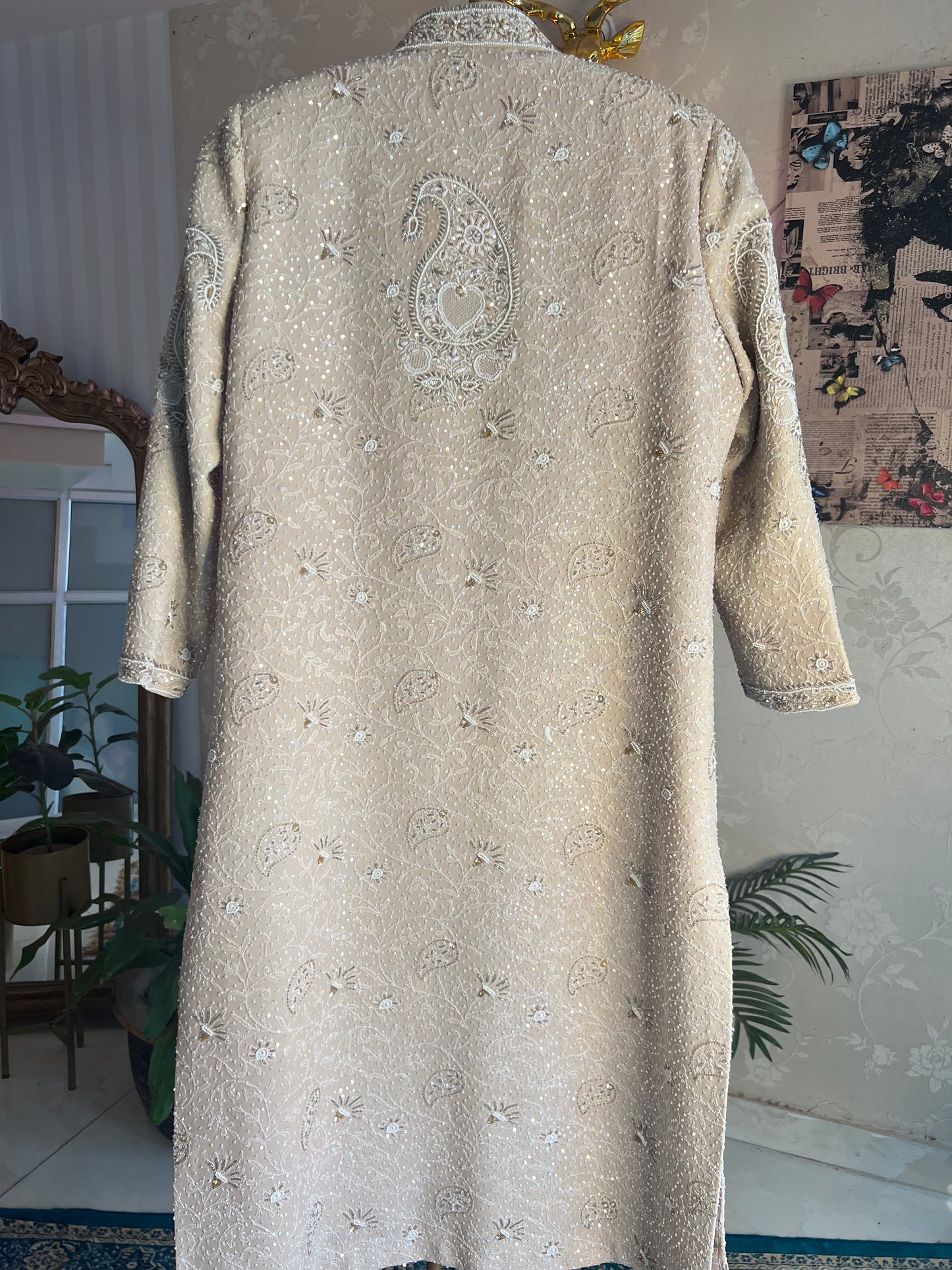 Hazelnut Pure Georgette Chikankari  Sherwani