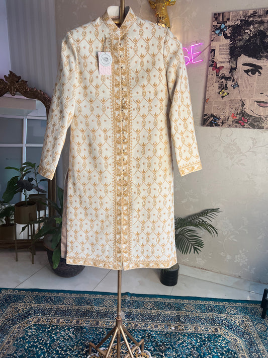 Ivory Pure Georgette Chikankari  Sherwani