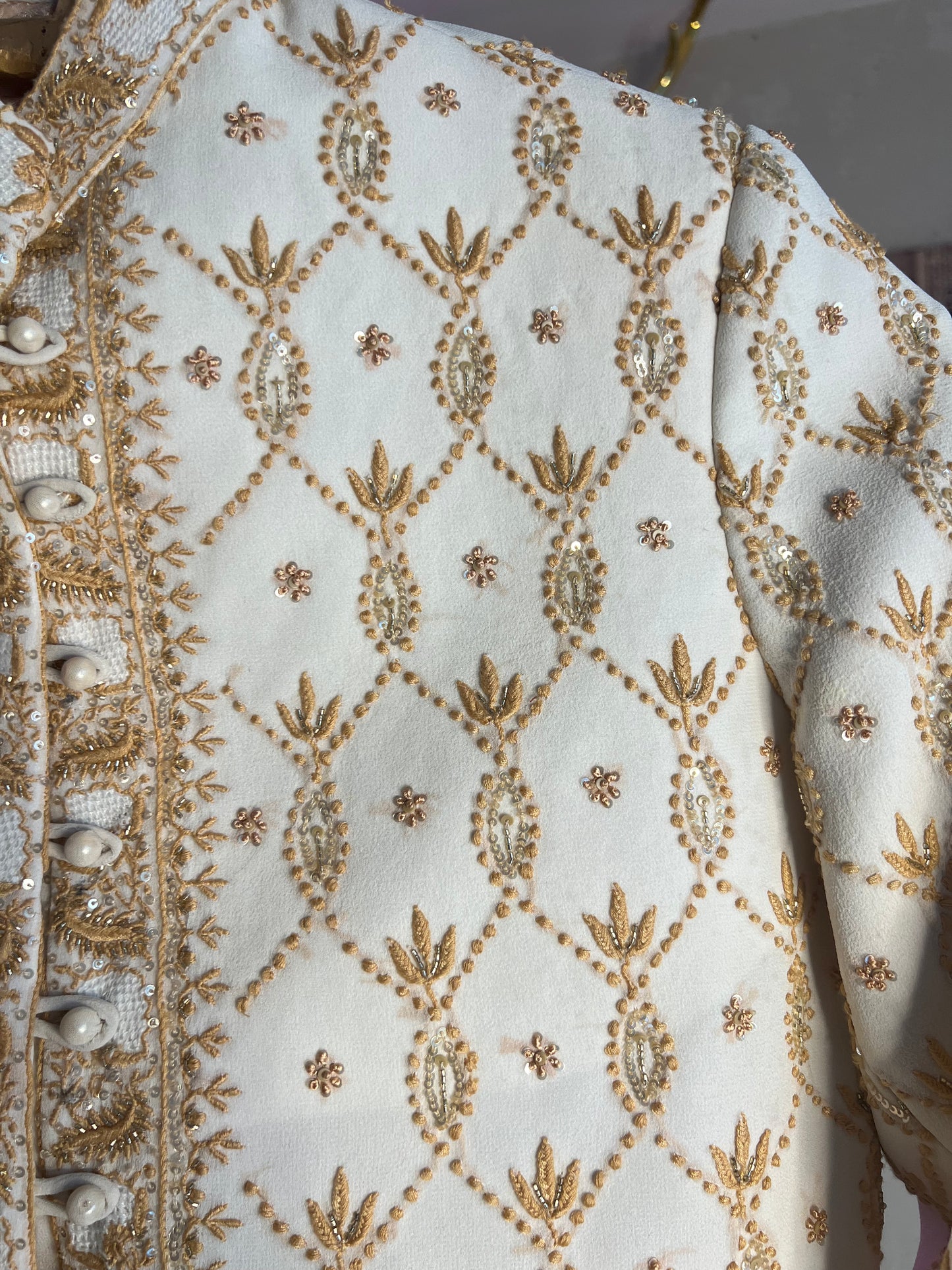 Ivory Pure Georgette Chikankari  Sherwani
