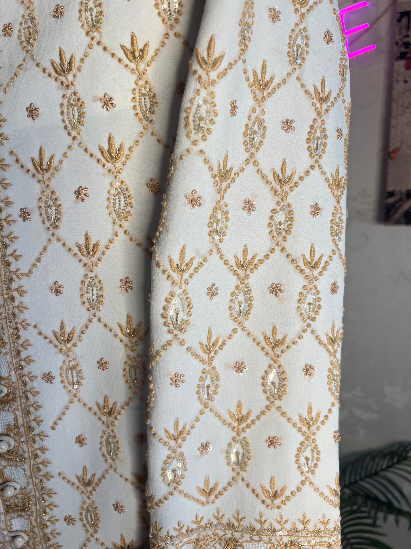 Ivory Pure Georgette Chikankari  Sherwani