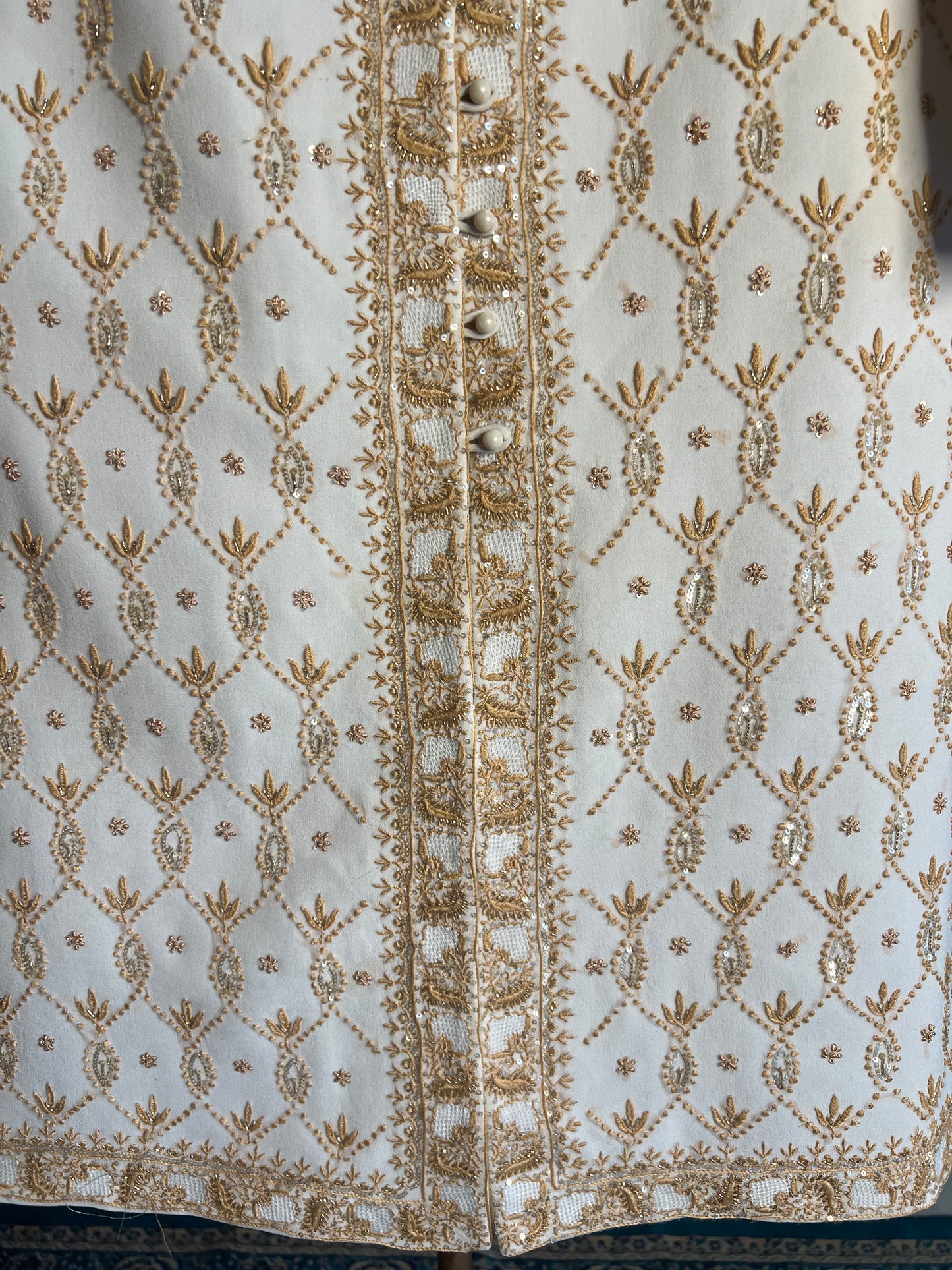 Ivory Pure Georgette Chikankari  Sherwani