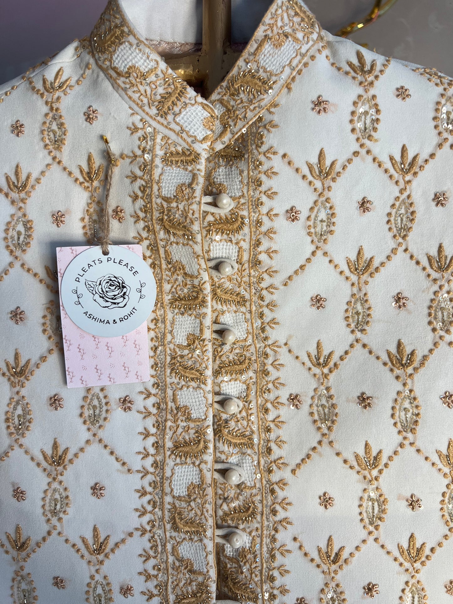 Ivory Pure Georgette Chikankari  Sherwani