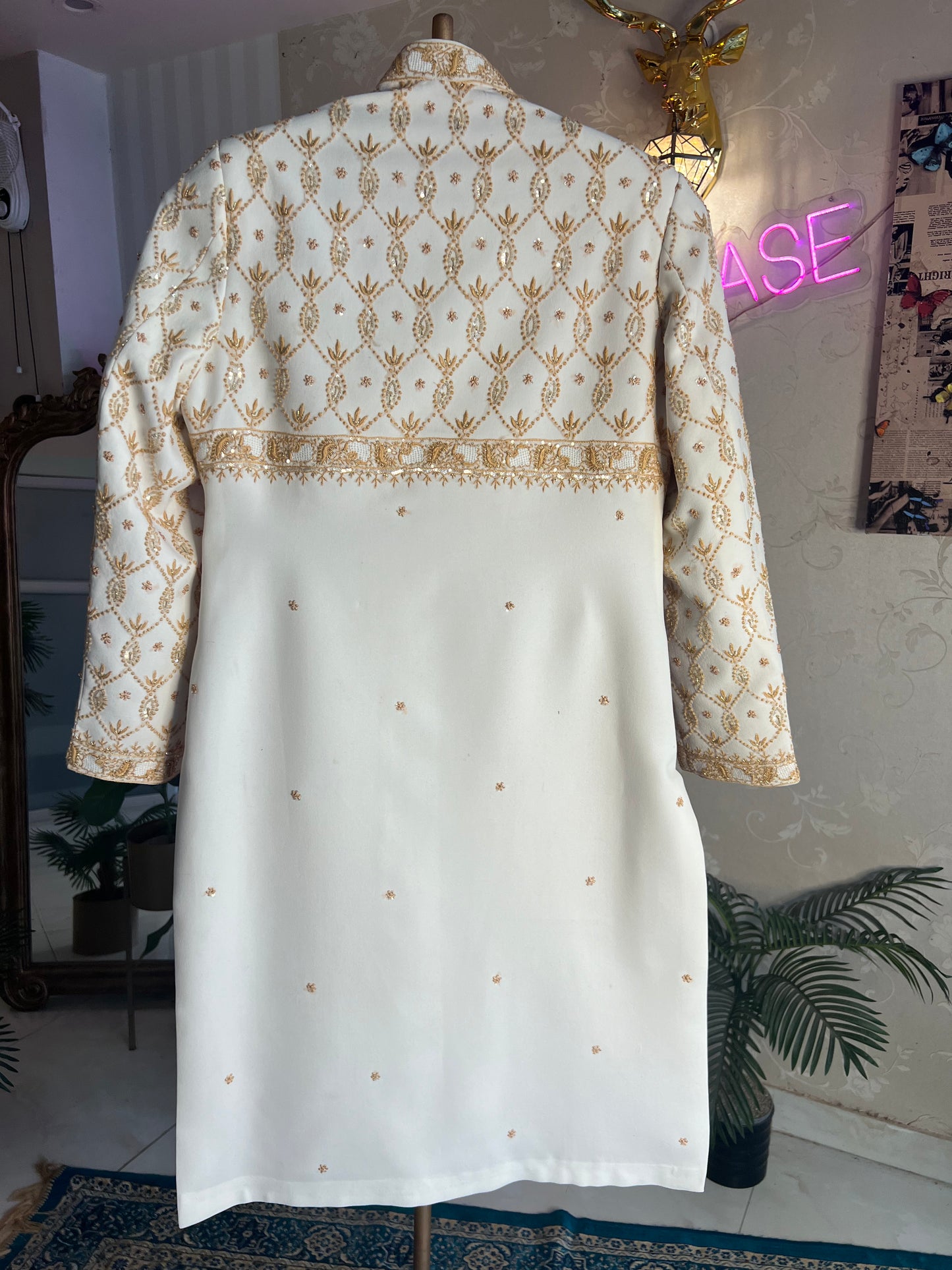 Ivory Pure Georgette Chikankari  Sherwani