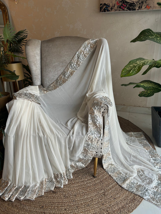 Dyeable Pure Georgette Badla Saree and Blouse