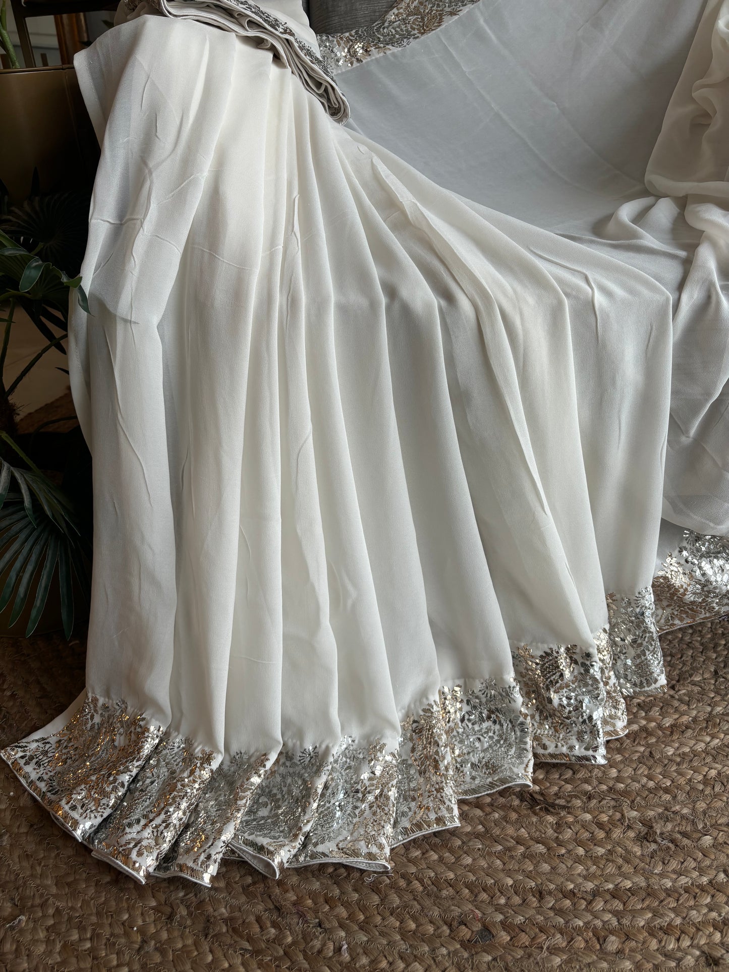 Dyeable Pure Georgette Badla Saree and Blouse