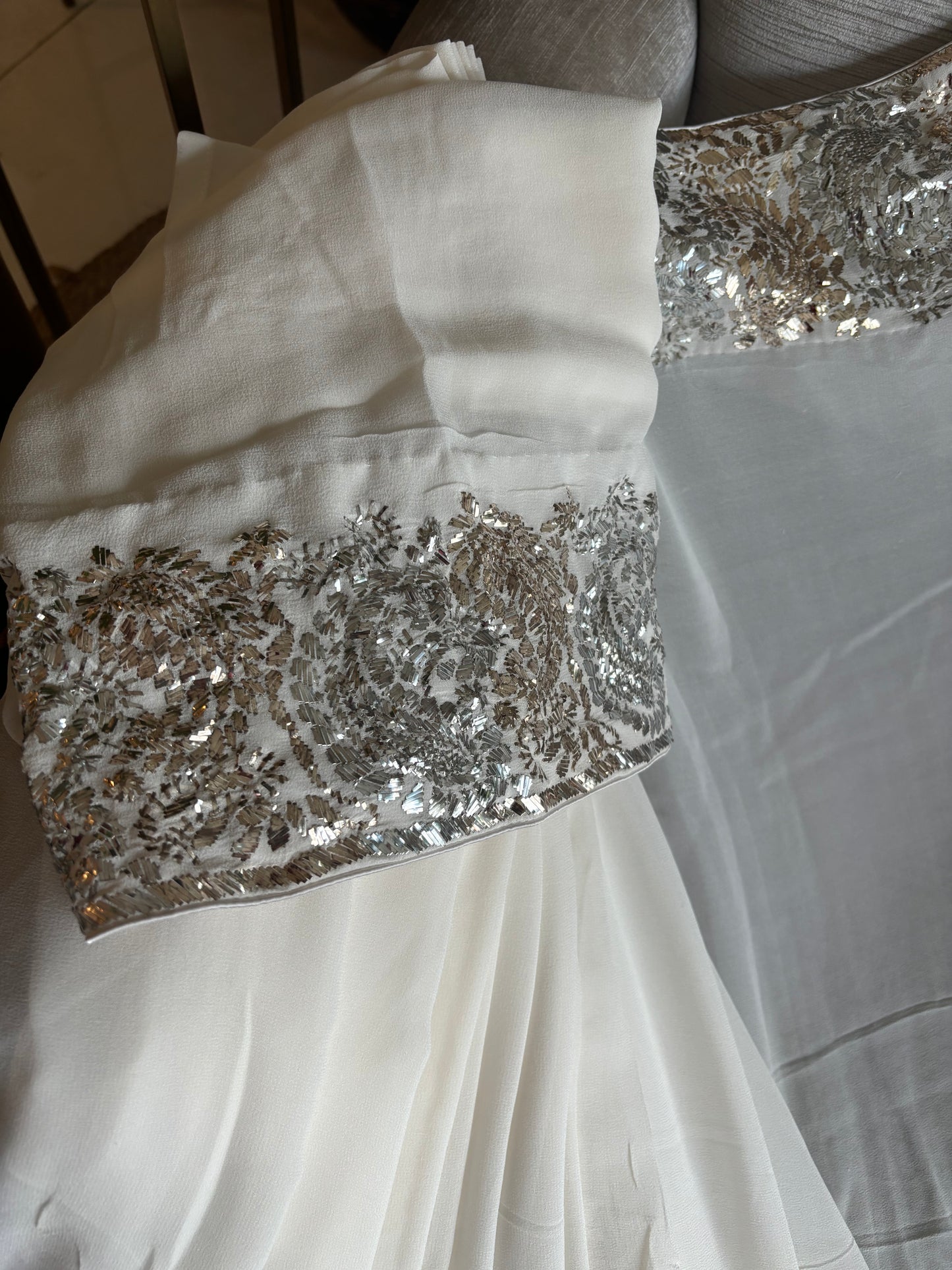 Dyeable Pure Georgette Badla Saree and Blouse