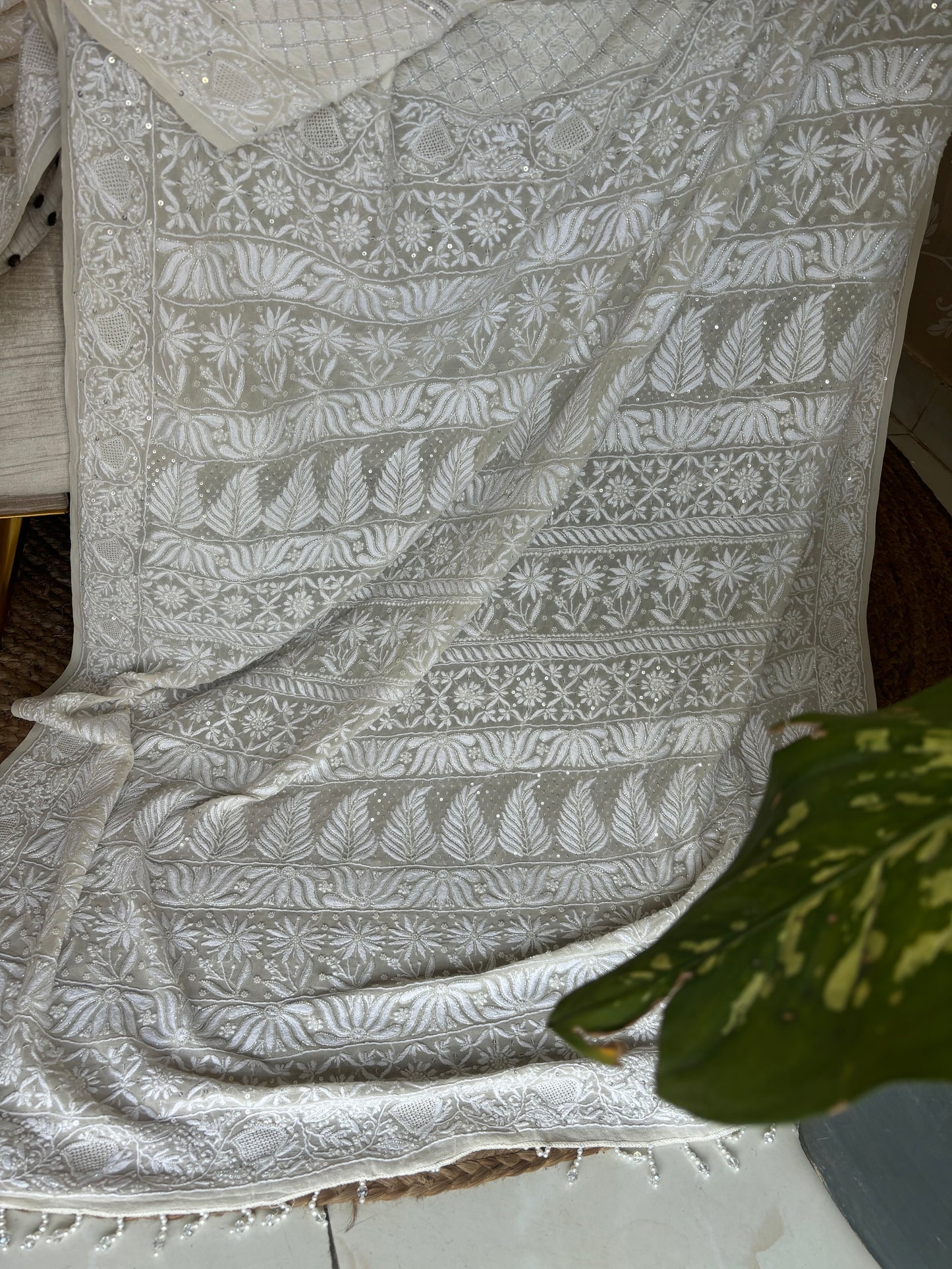 Dyeable Pure Georgette Chikankari Saree and Blouse