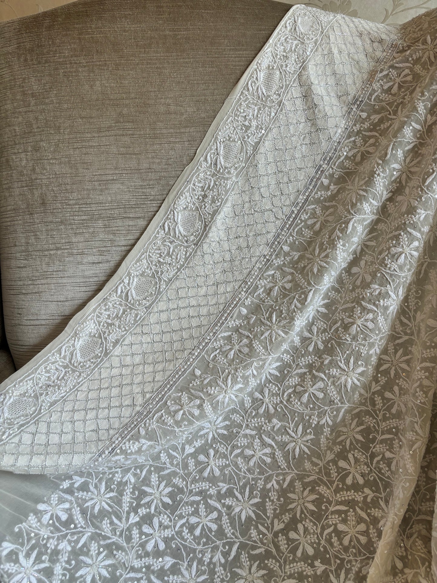 Dyeable Pure Georgette Chikankari Saree and Blouse