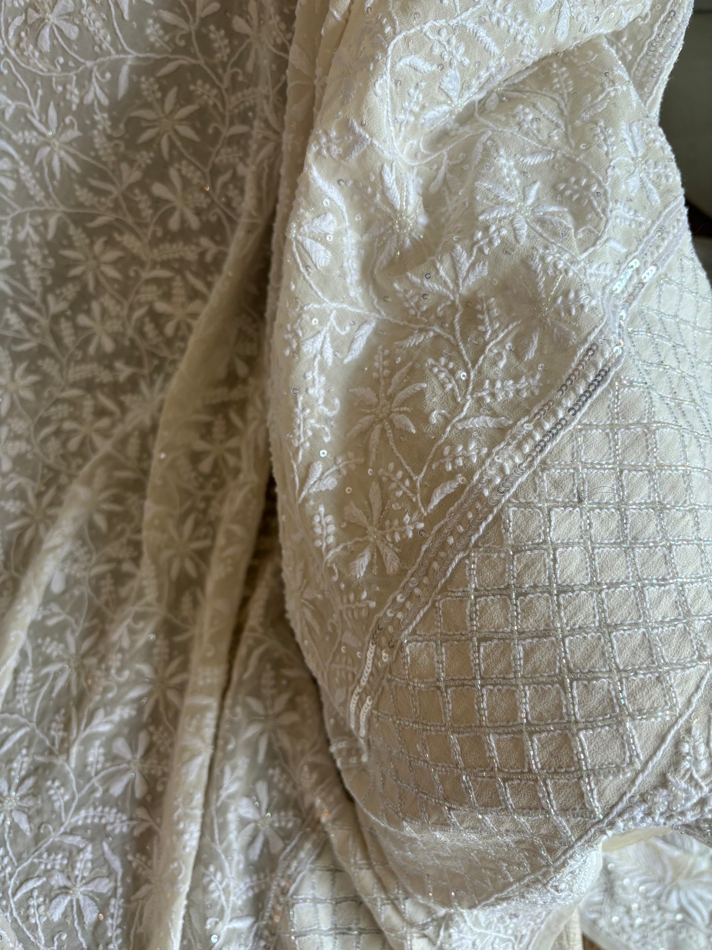 Dyeable Pure Georgette Chikankari Saree and Blouse
