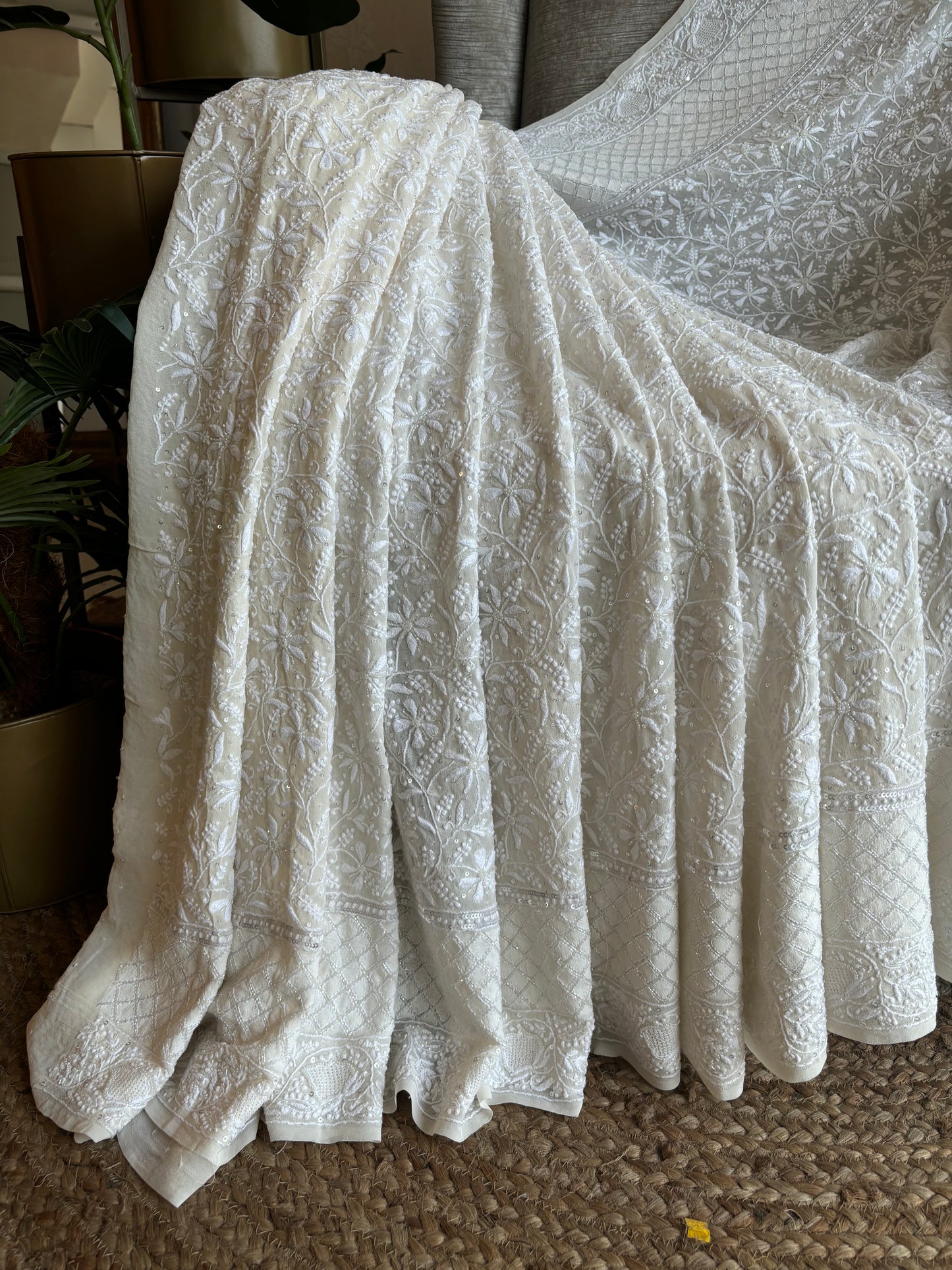 Dyeable Pure Georgette Chikankari Saree and Blouse
