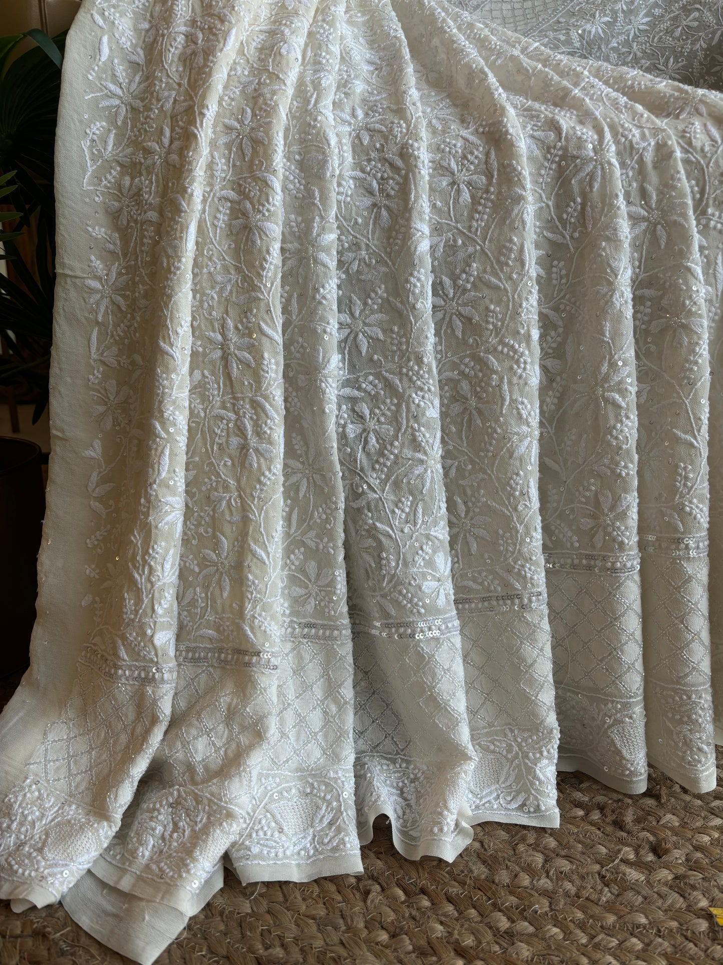 Dyeable Pure Georgette Chikankari Saree and Blouse