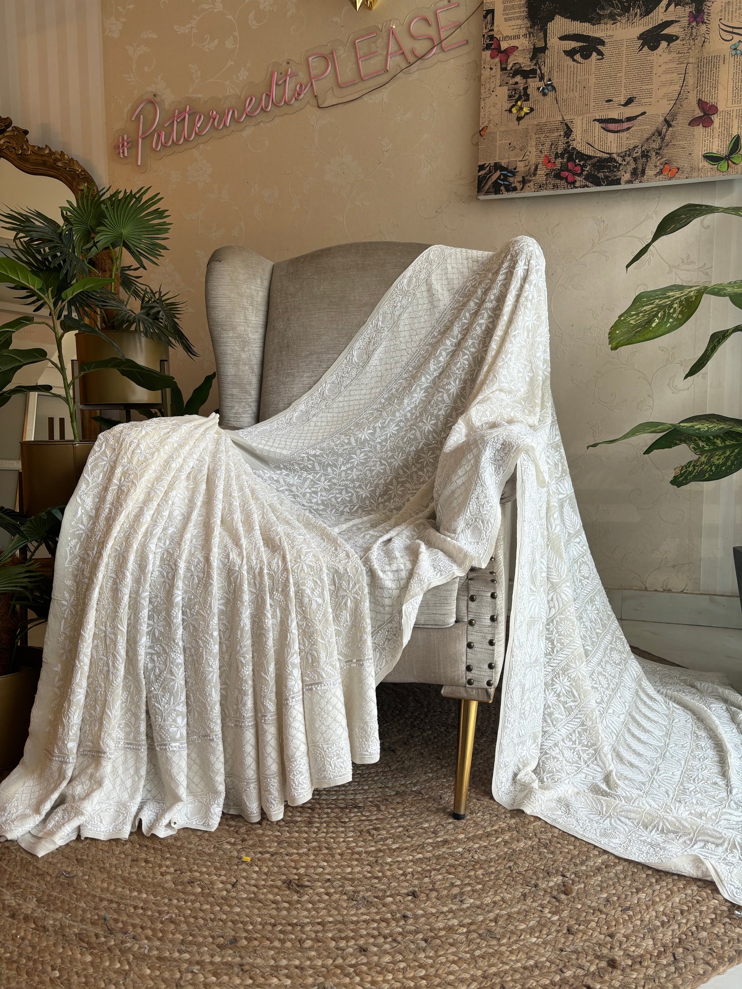 Dyeable Pure Georgette Chikankari Saree and Blouse