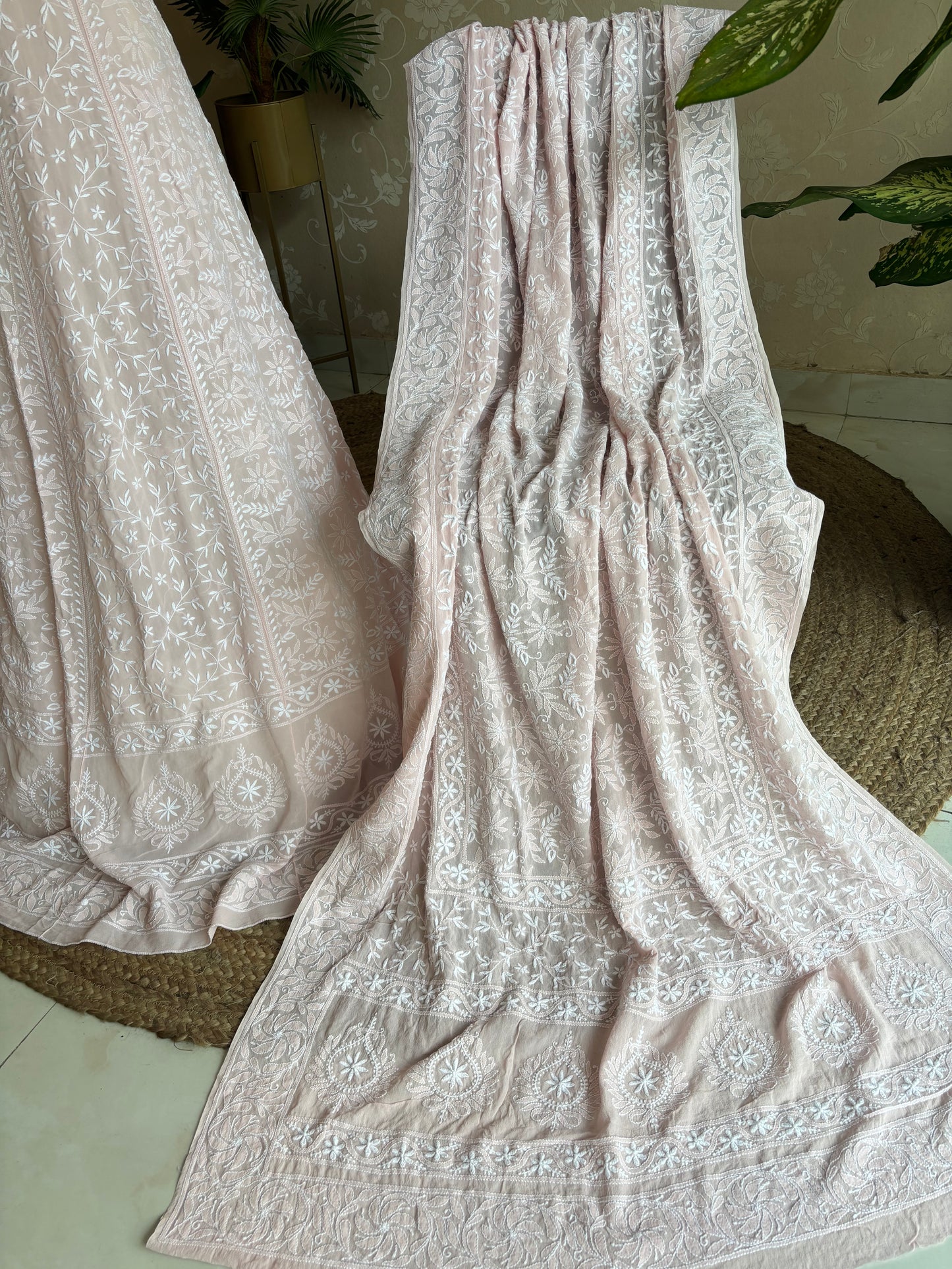 Pink Pure Georgette Chikankari Lehenga