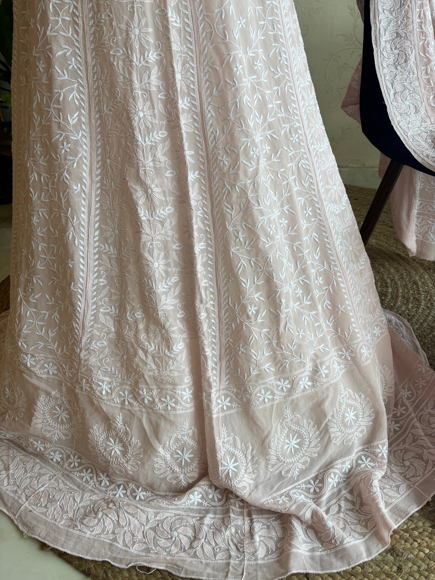 Pink Pure Georgette Chikankari Lehenga