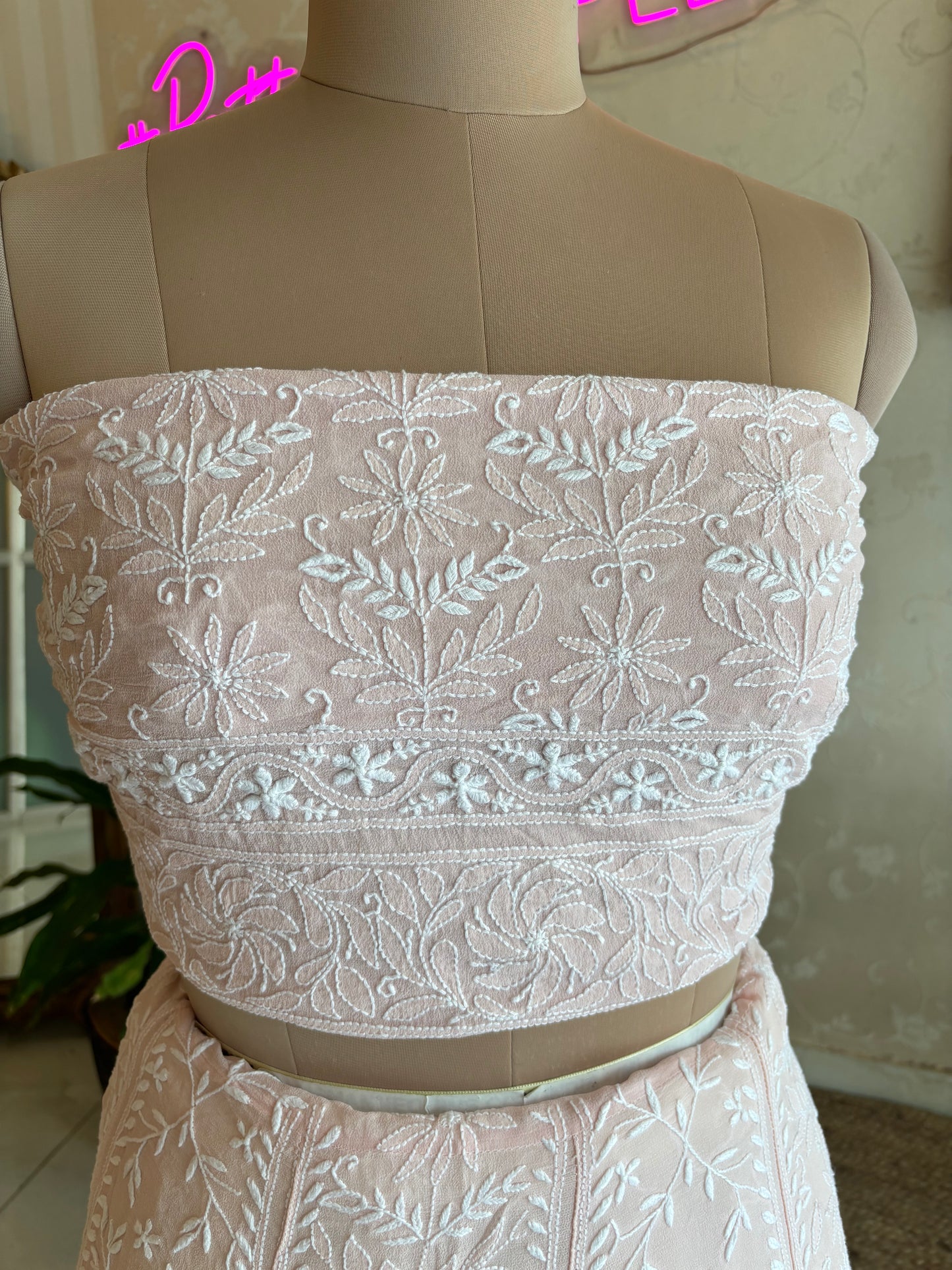 Pink Pure Georgette Chikankari Lehenga