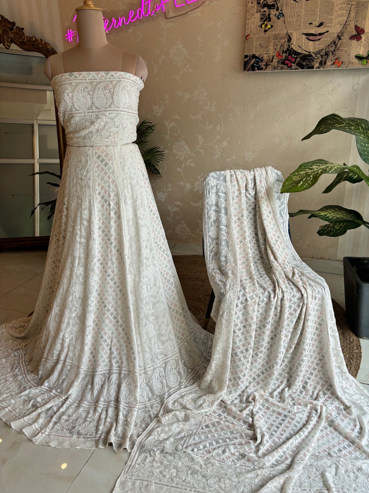 Dyeable Pure Georgette Chikankari Lehenga