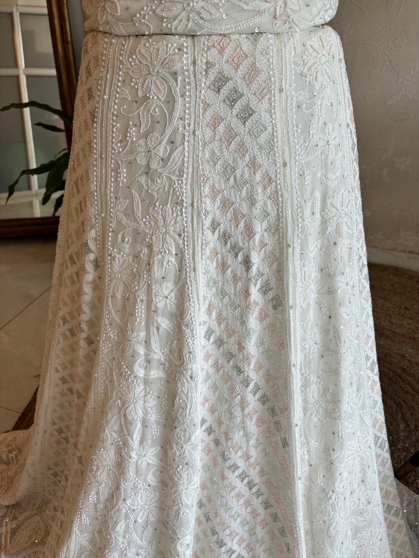 Dyeable Pure Georgette Chikankari Lehenga