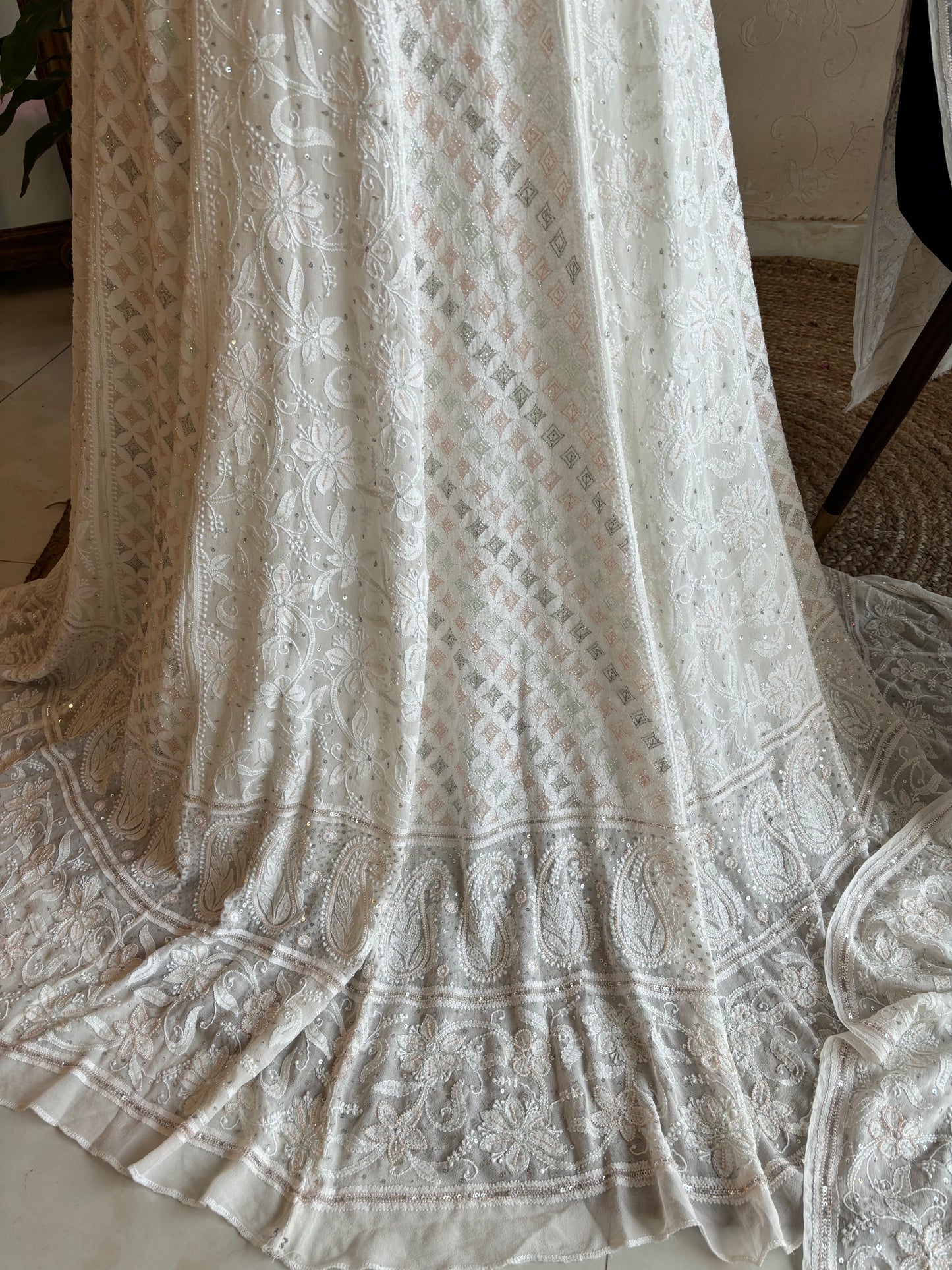 Dyeable Pure Georgette Chikankari Lehenga
