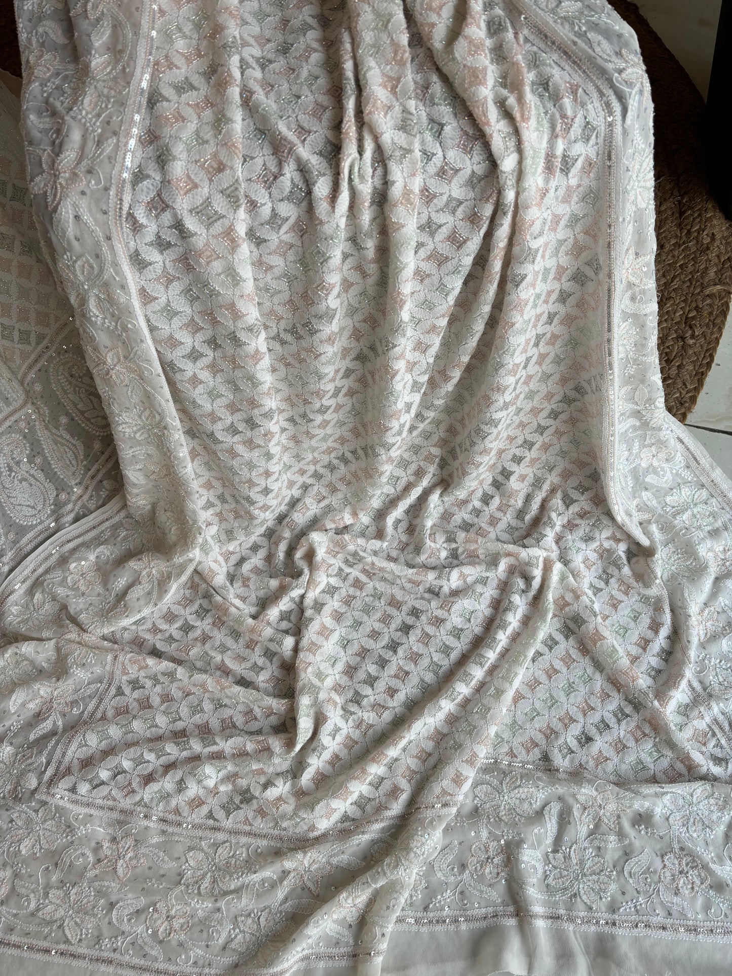 Dyeable Pure Georgette Chikankari Lehenga