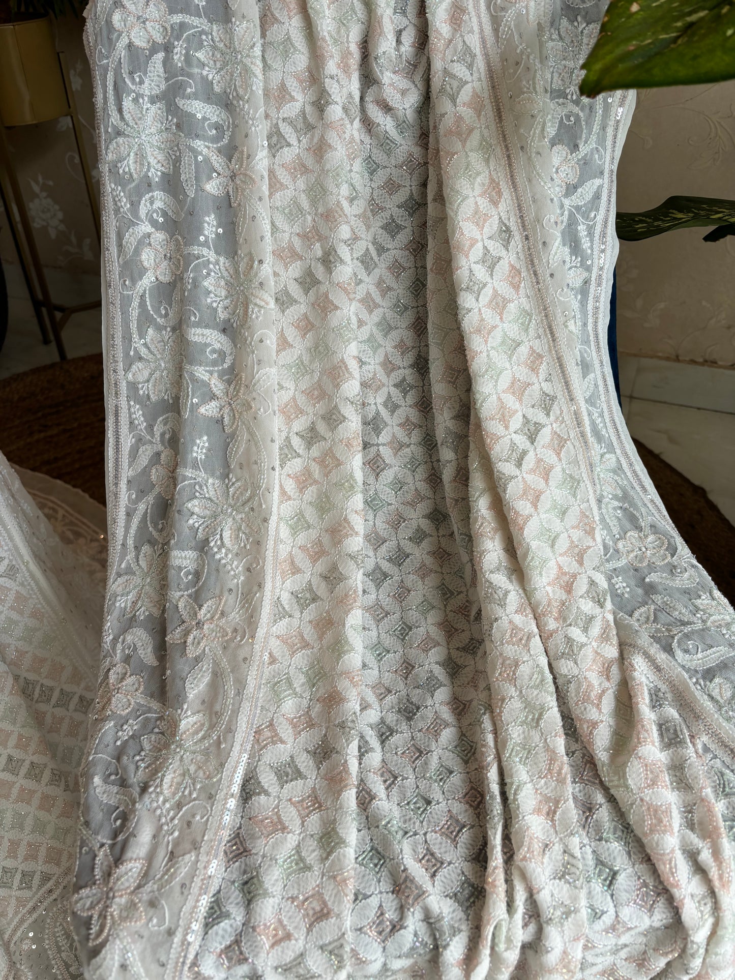 Dyeable Pure Georgette Chikankari Lehenga