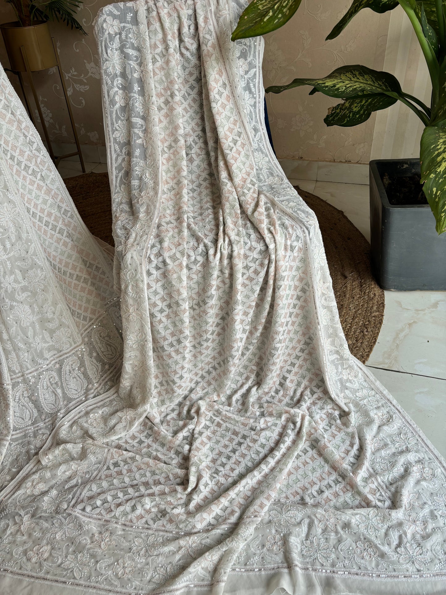 Dyeable Pure Georgette Chikankari Lehenga