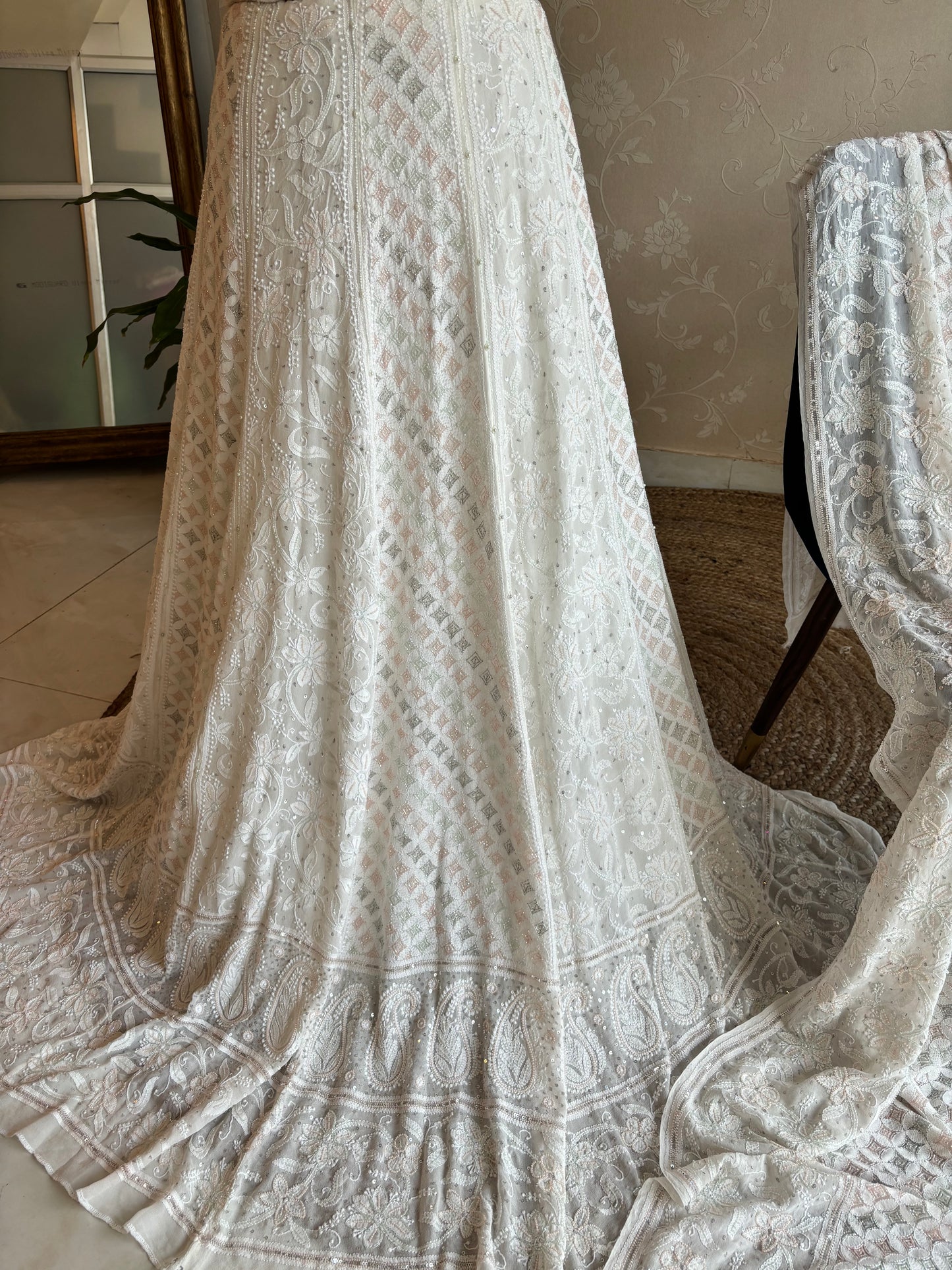 Dyeable Pure Georgette Chikankari Lehenga