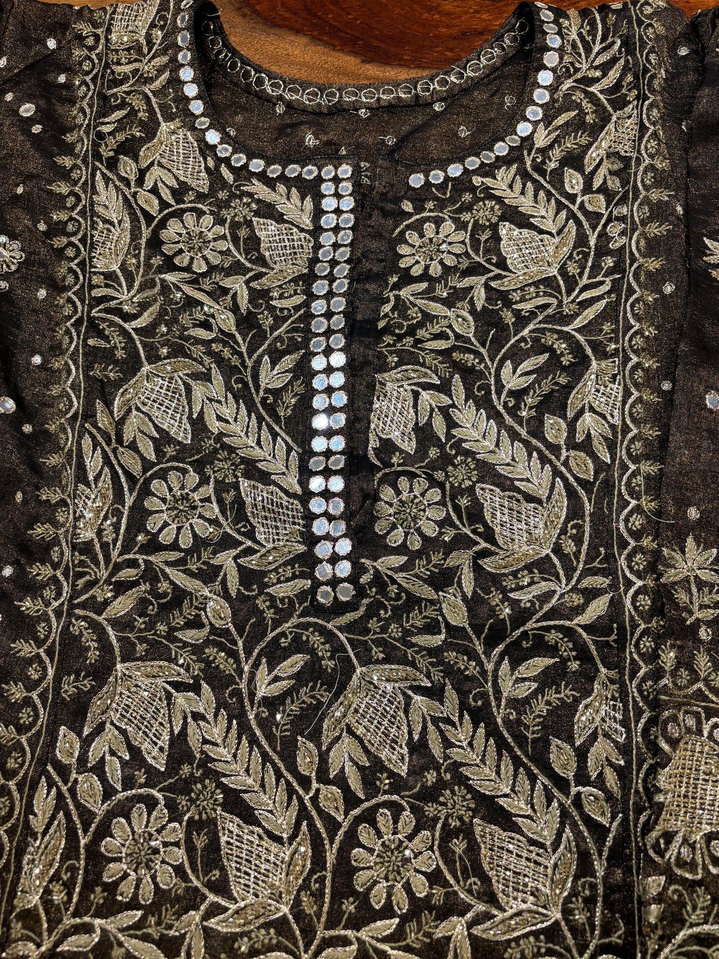 Black Pure Tissue Chikankari Kurta and Dupatta