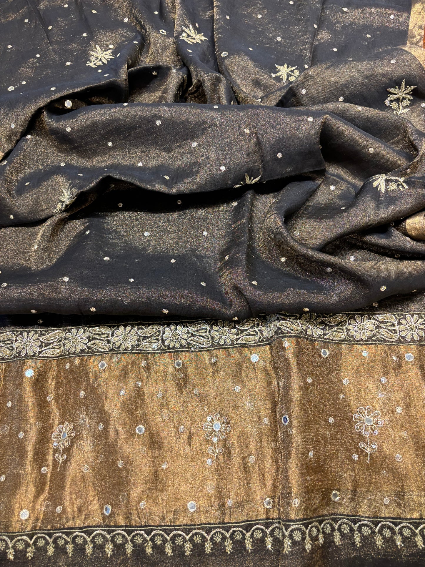 Black Pure Tissue Chikankari Kurta and Dupatta