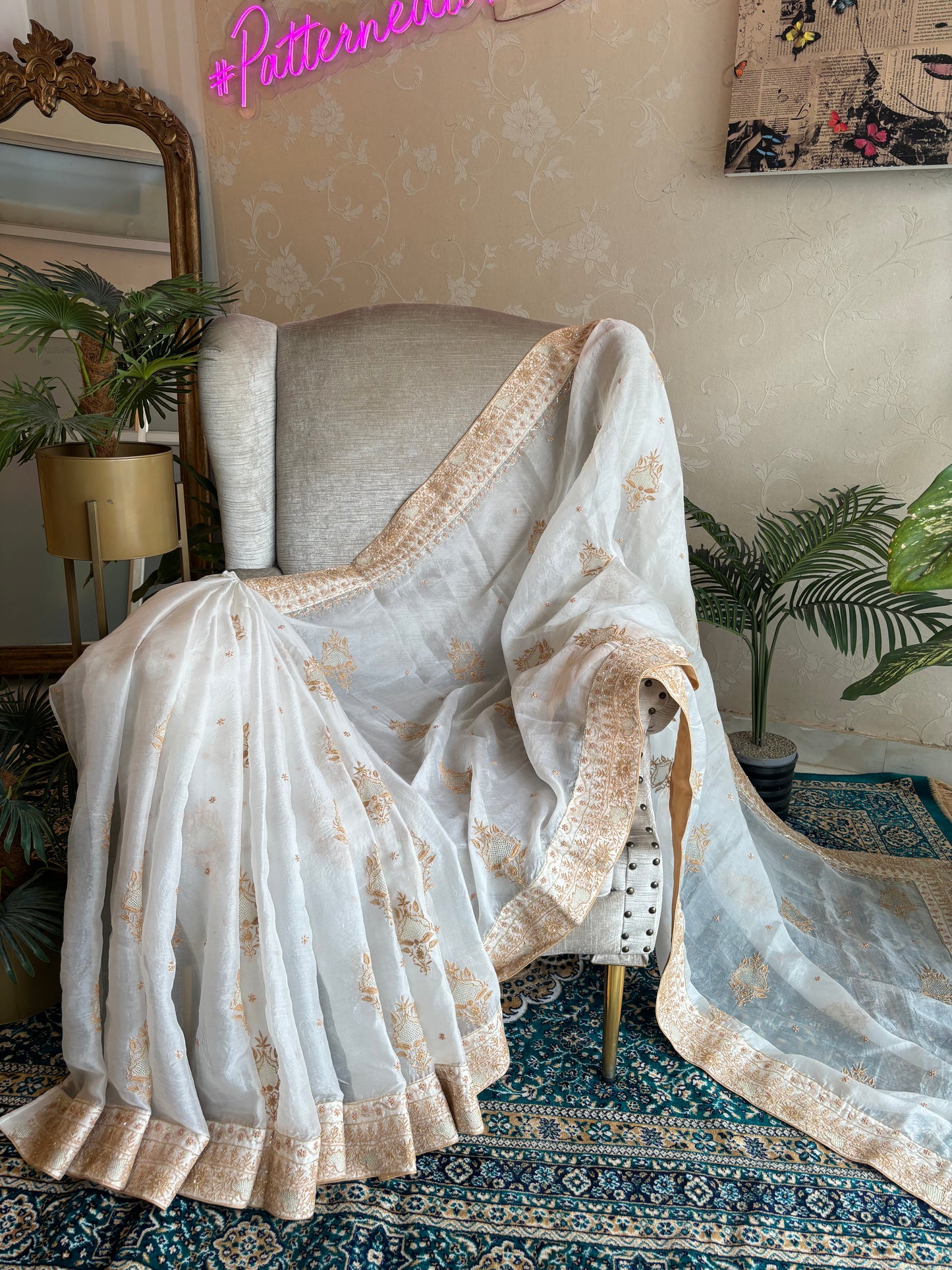 Dyeable Organza Silk Chikankari Saree