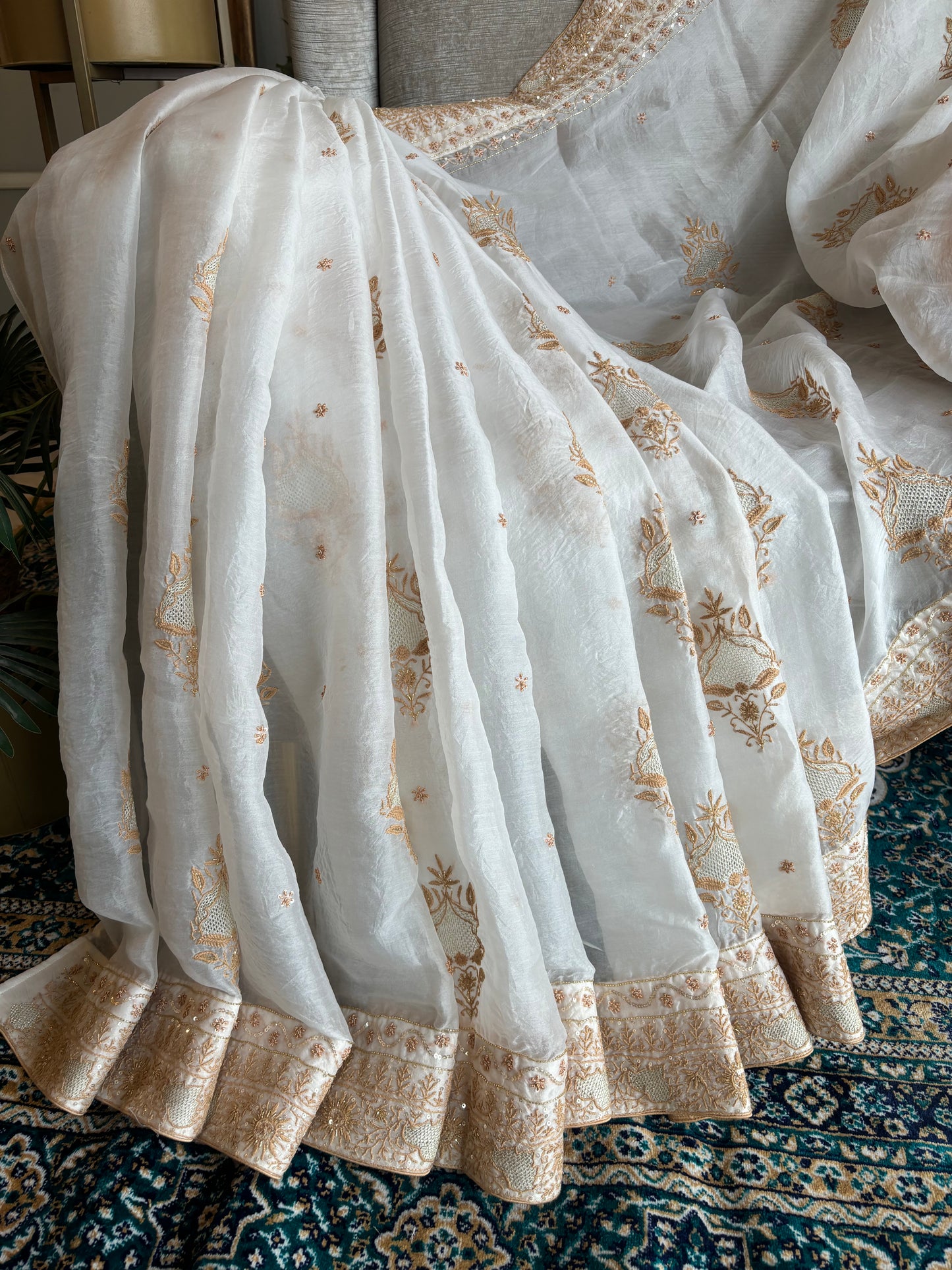 Dyeable Organza Silk Chikankari Saree