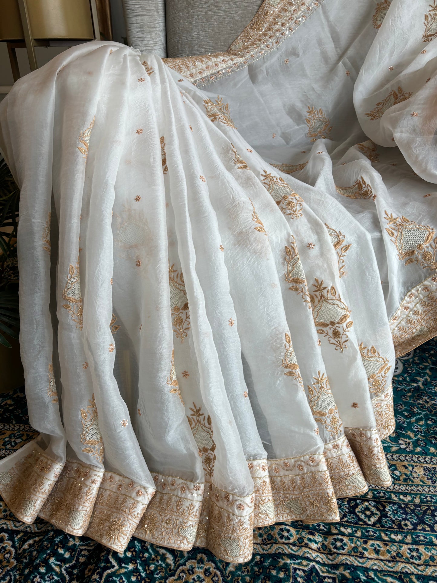 Dyeable Organza Silk Chikankari Saree