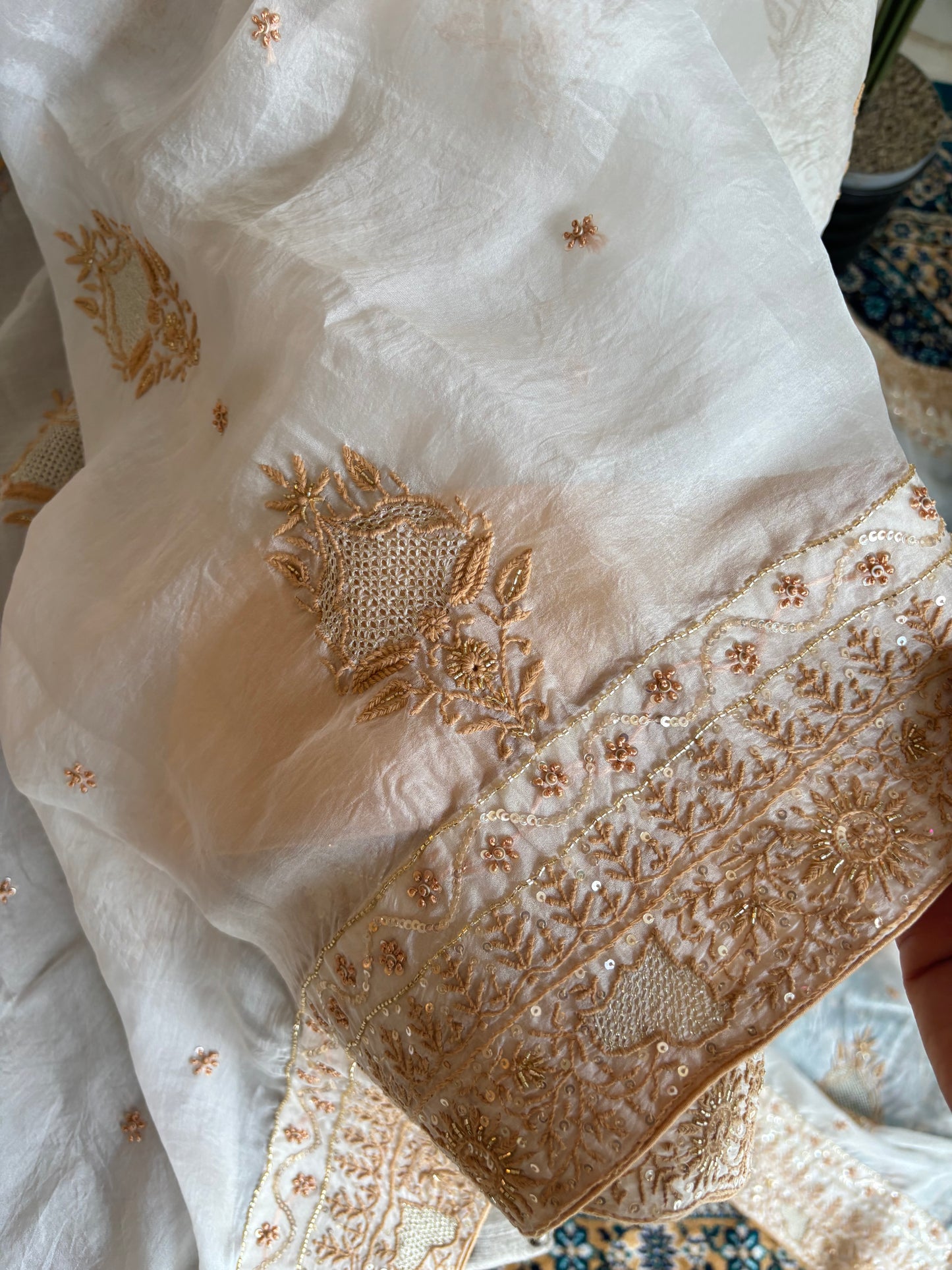 Dyeable Organza Silk Chikankari Saree