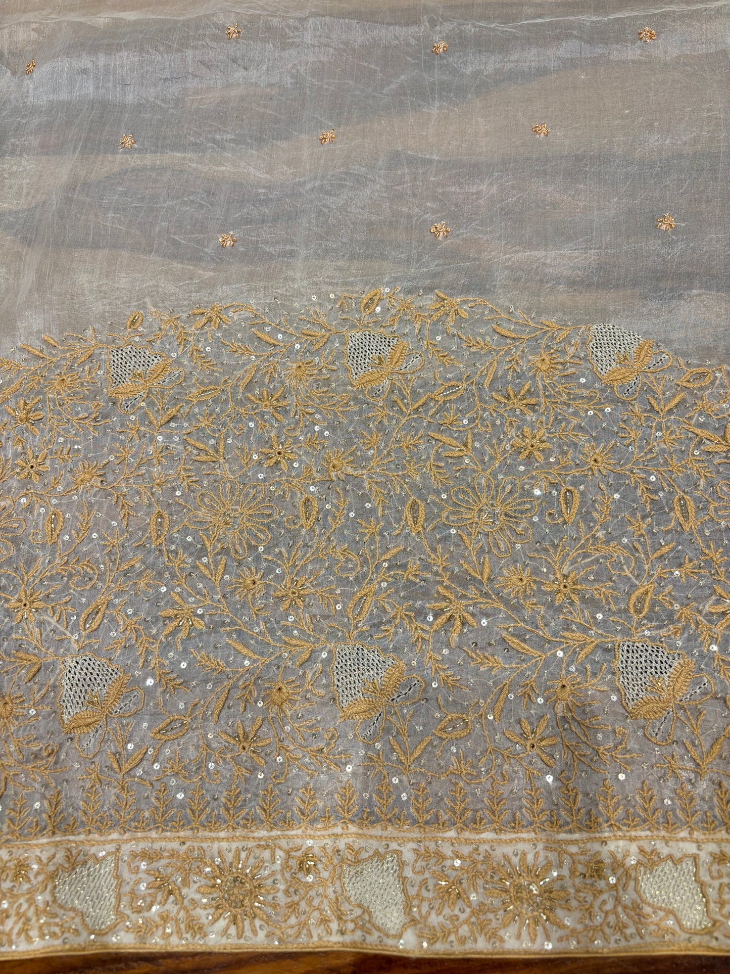 Dyeable Organza Silk Chikankari Saree