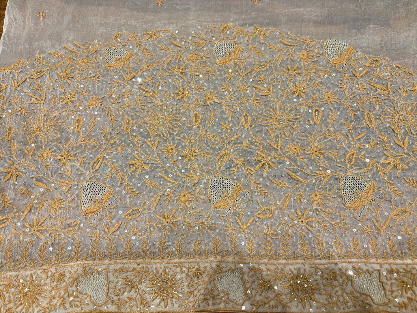 Dyeable Organza Silk Chikankari Saree